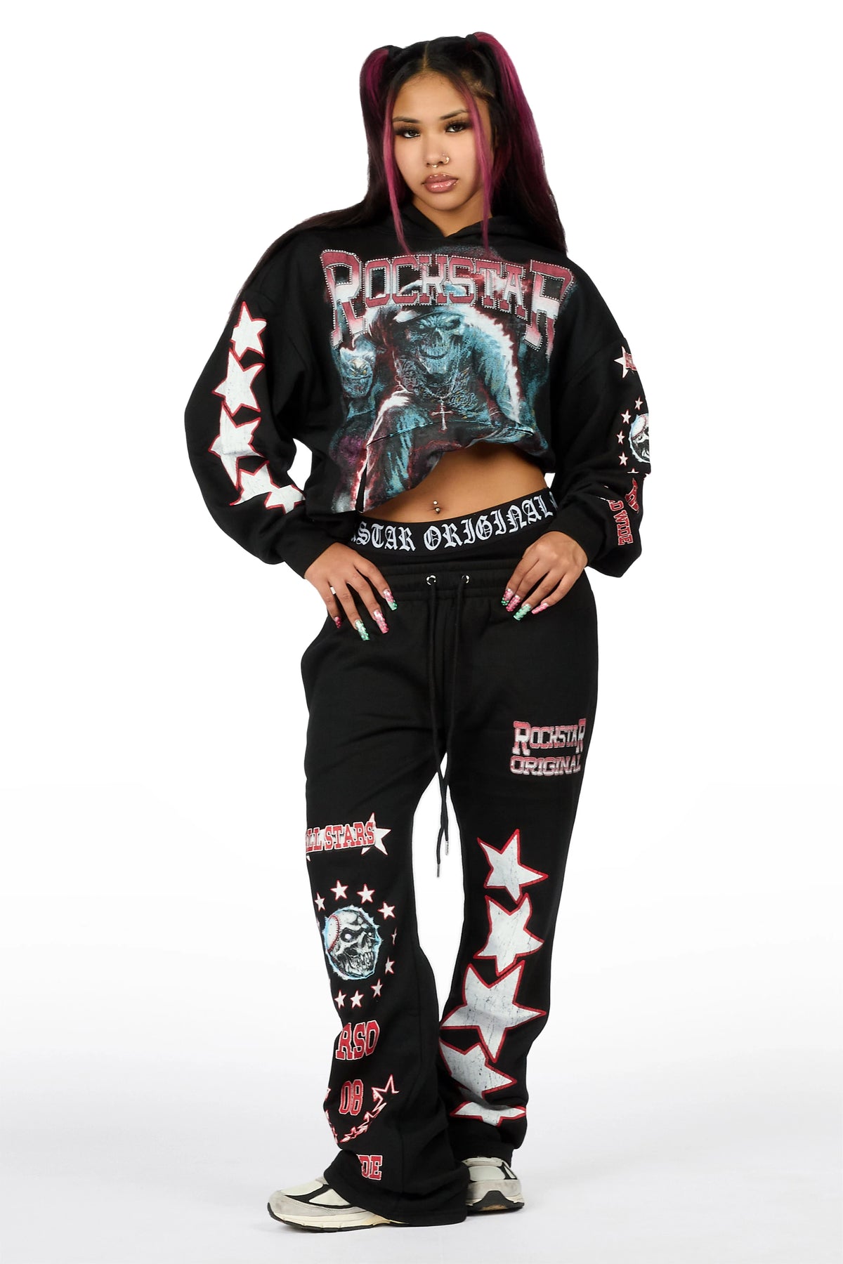 Jaiyana Black Graphic Baggy Fit Track Set