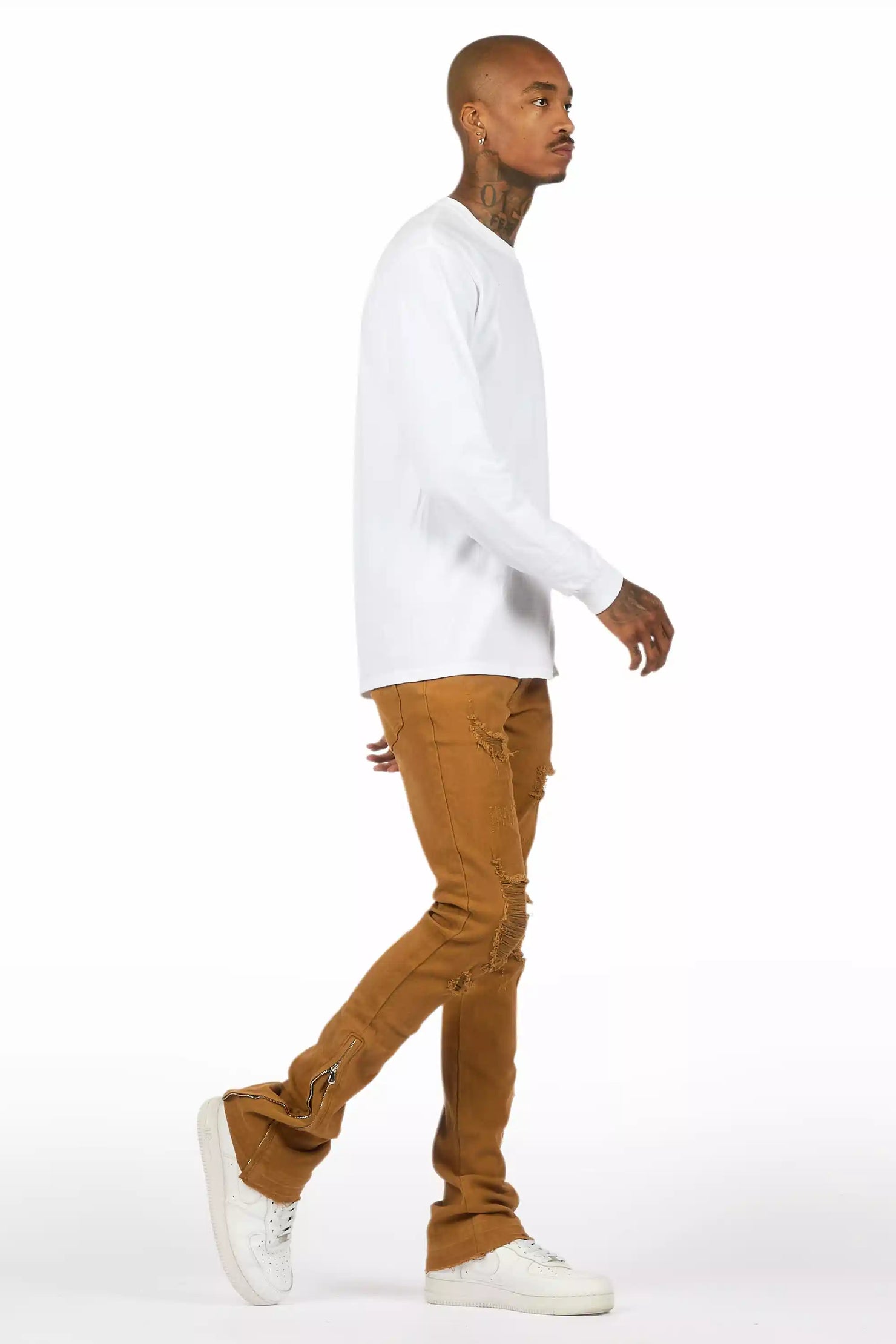 Jaymes Beige Stacked Flare Jean