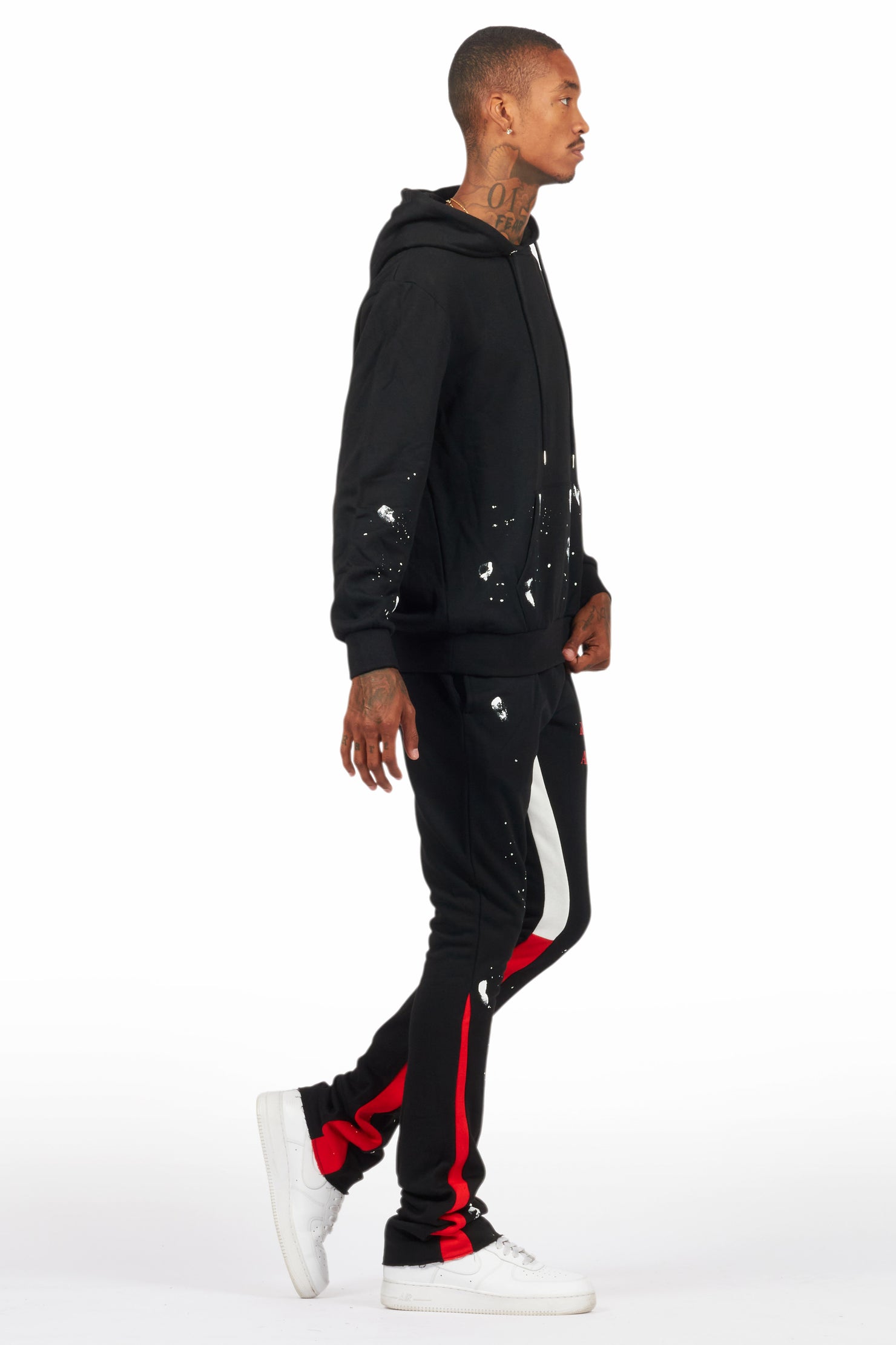 Raffer Black/Bright Red Hoodie/Stacked Flare Pant Set