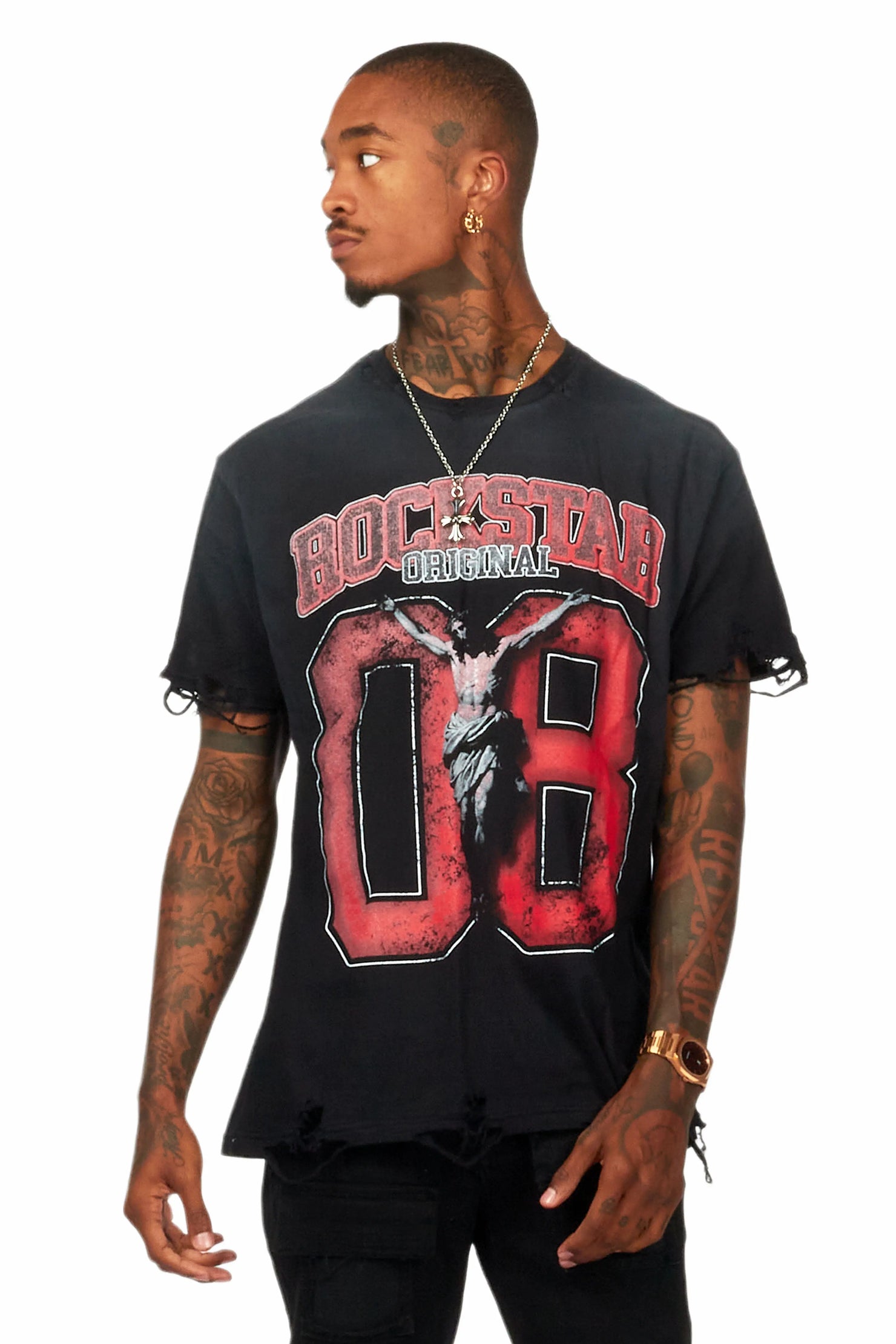 Fields Black/Red Oversized Graphic T-Shirt