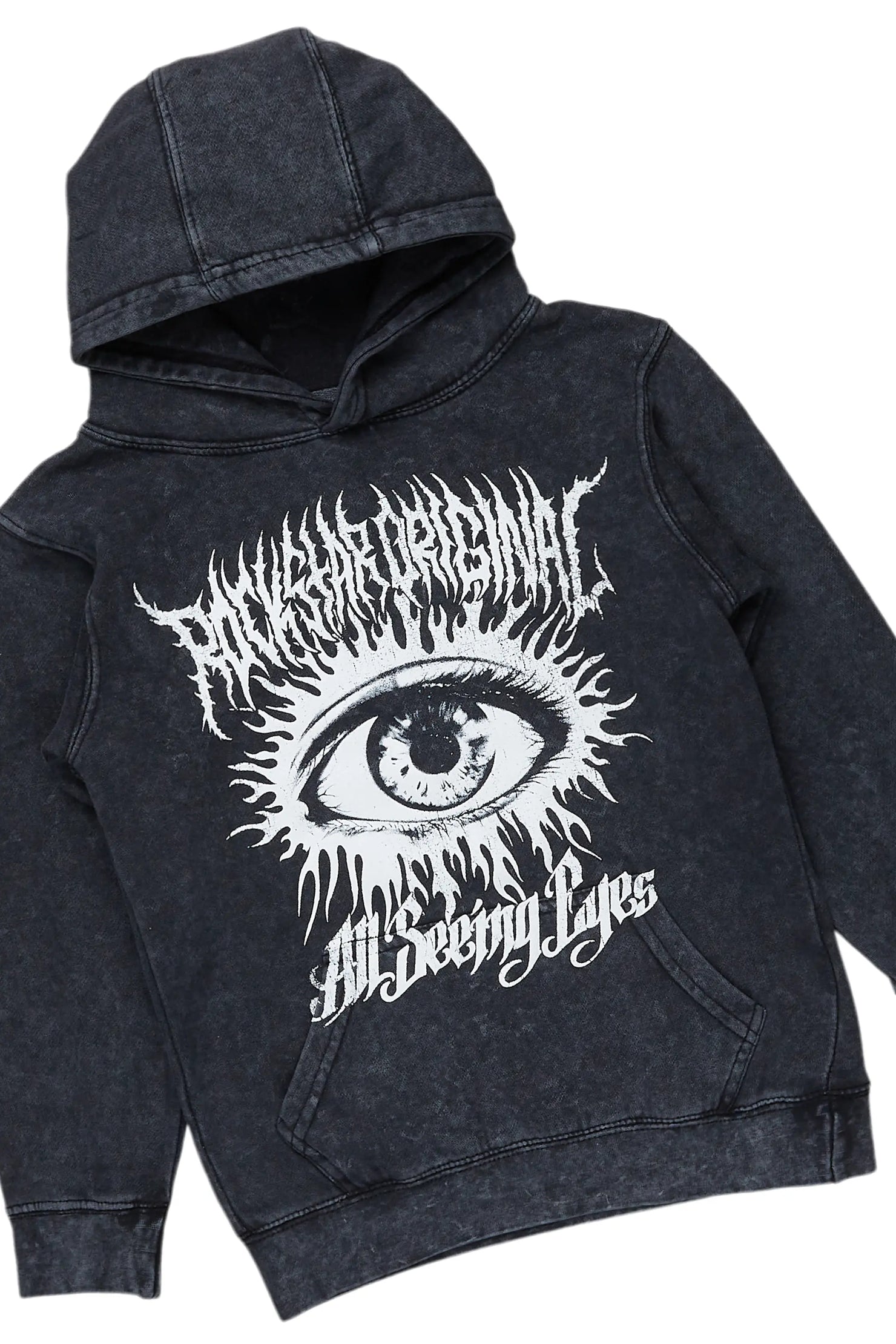 Boys All Eyes Vintage Black Hoodie/Stacked Flare Jean Set