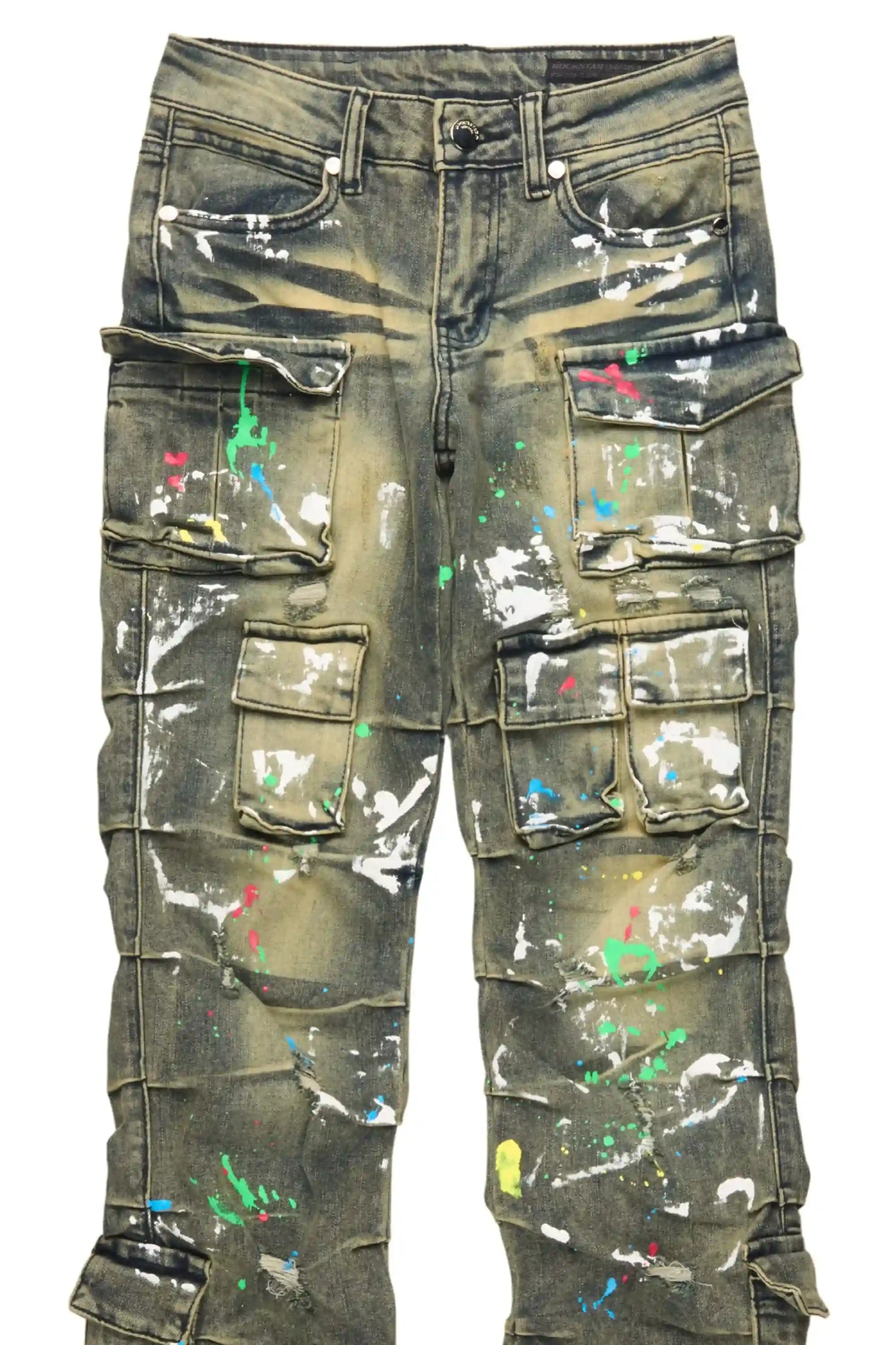 Boys Major Tint Blue Stacked Painter Flare Jean