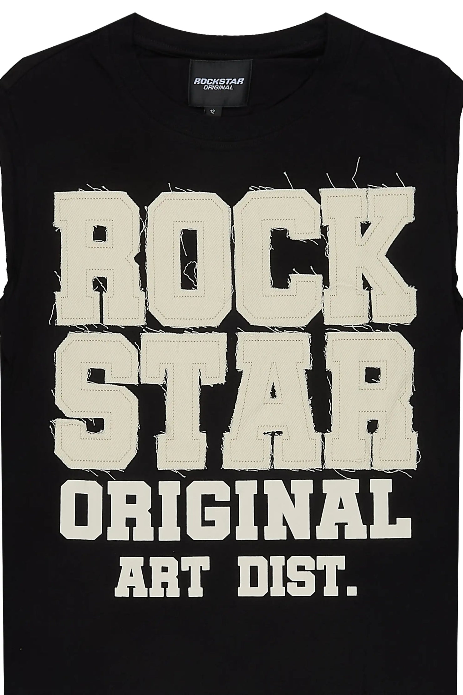 Boys Yulian Black Patch Cut Off T-Shirt