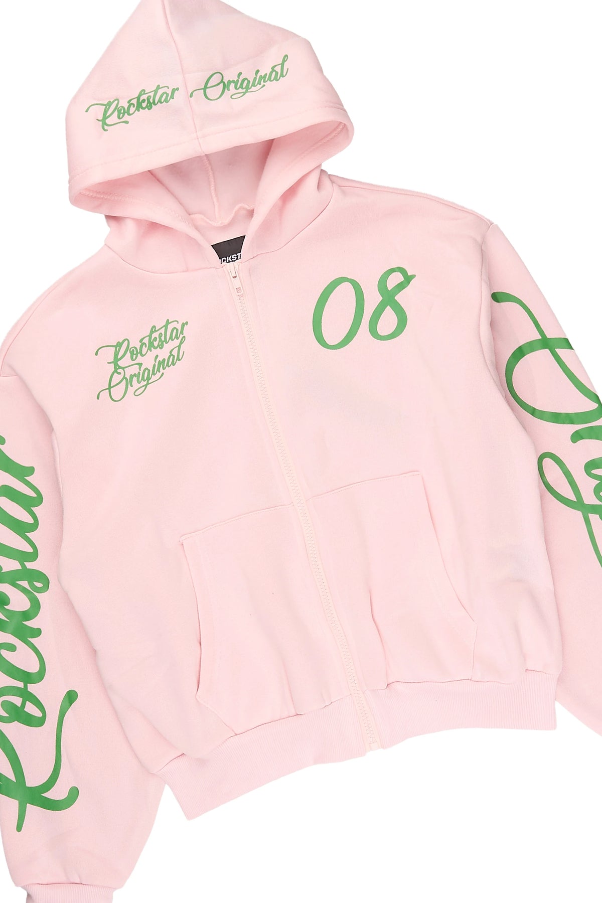 Girls Hanifa Light Pink/Green Zip Up Hoodie Relaxed Pant Track Set