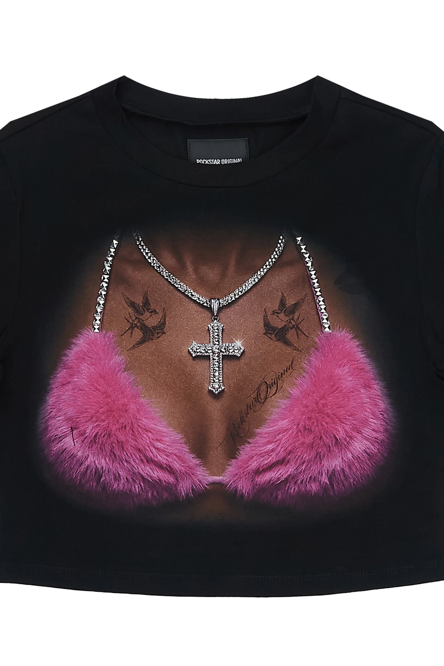 Alvinette Black/Pink Rhinestone Baby Tee Shirt