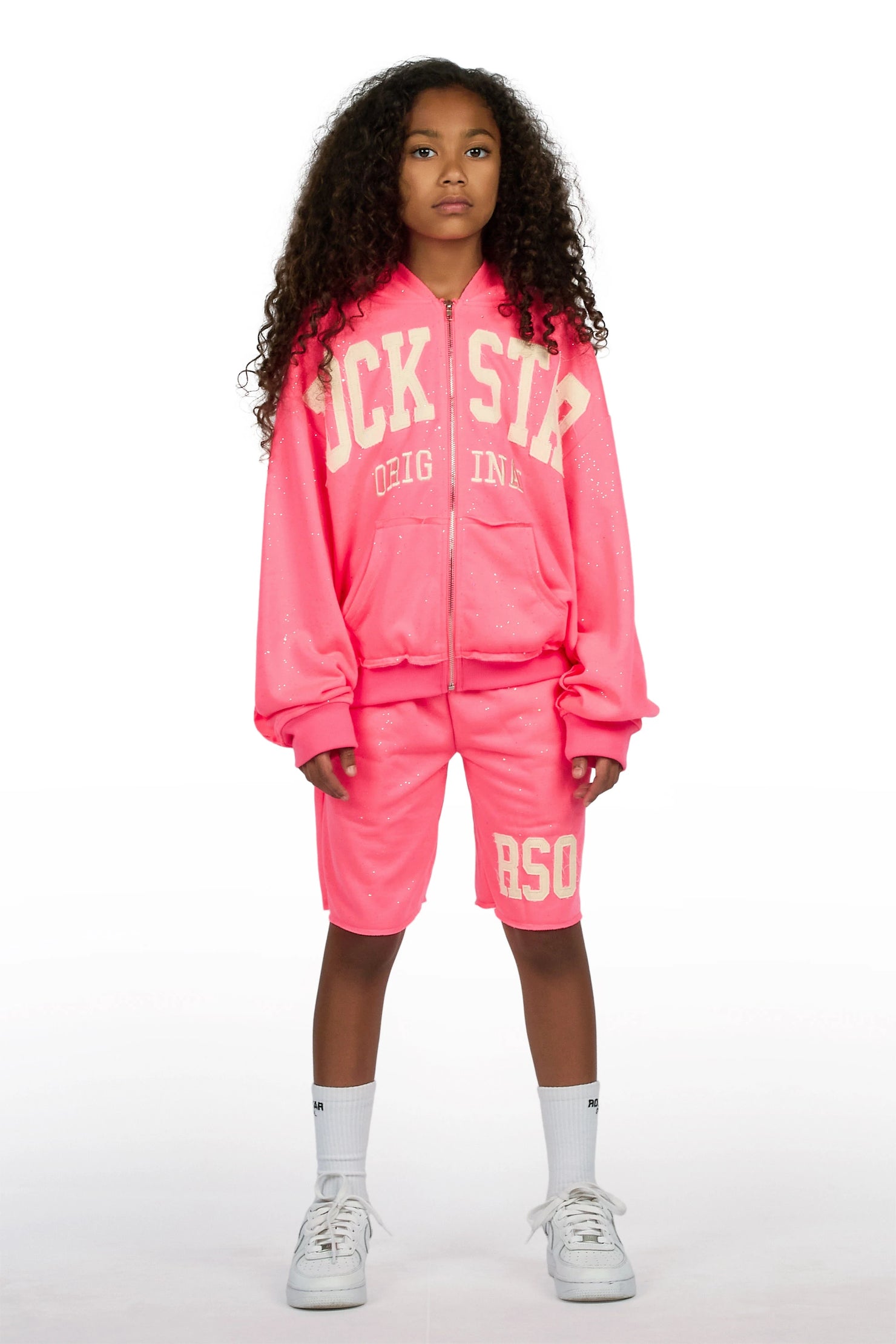 Girls Akilana Pink Hoodie Double Waisted Short Set