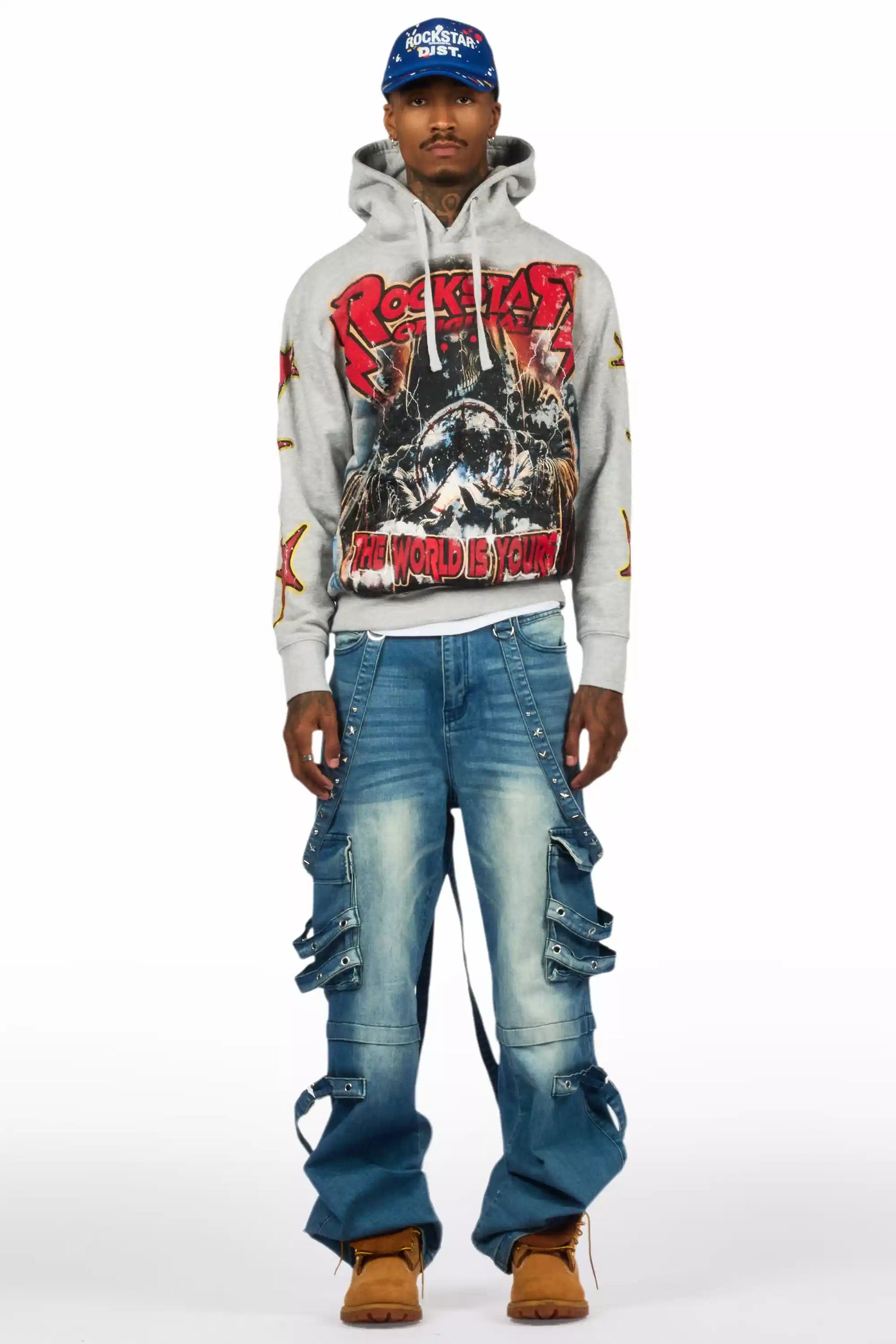 Lucian Heather Grey/Red Graphic Hoodie