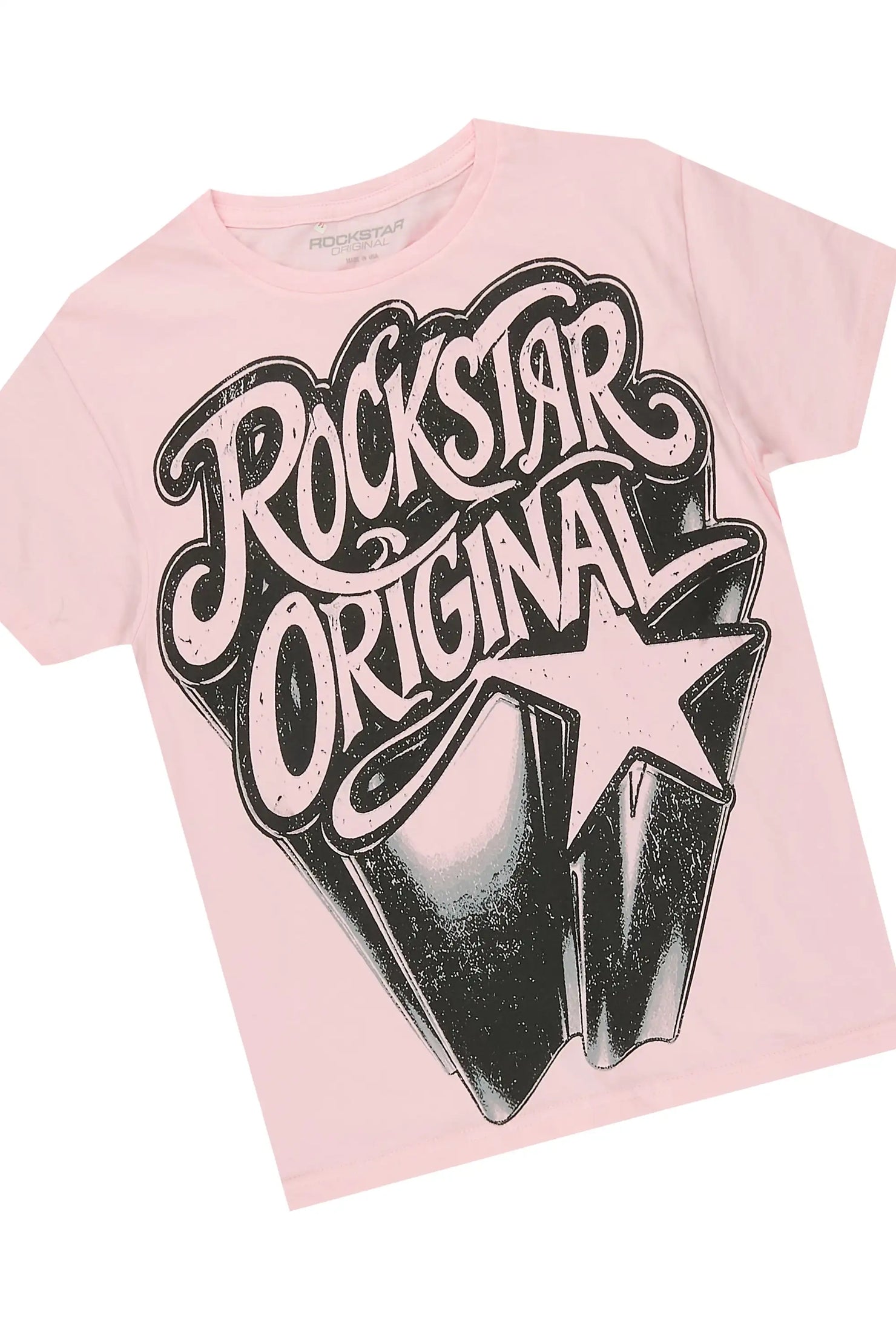 Girls Zayda Pink/Grey T-Shirt Short Set