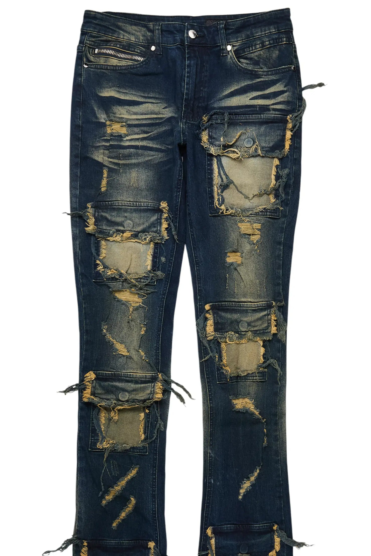 Pooja Dark Blue Super Stacked Flare Jean