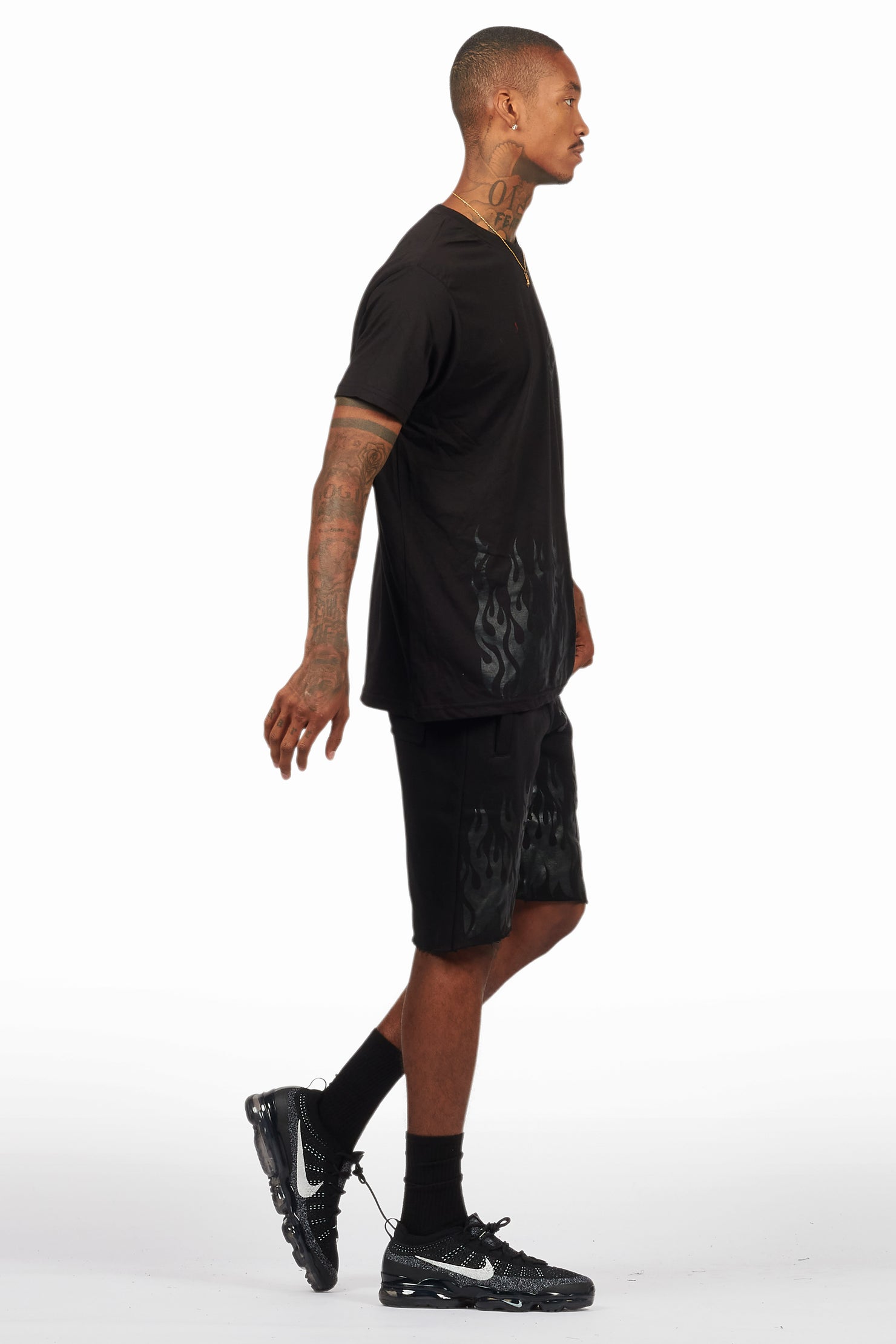 Bubble Black T-Shirt/Raw Edge Short Set