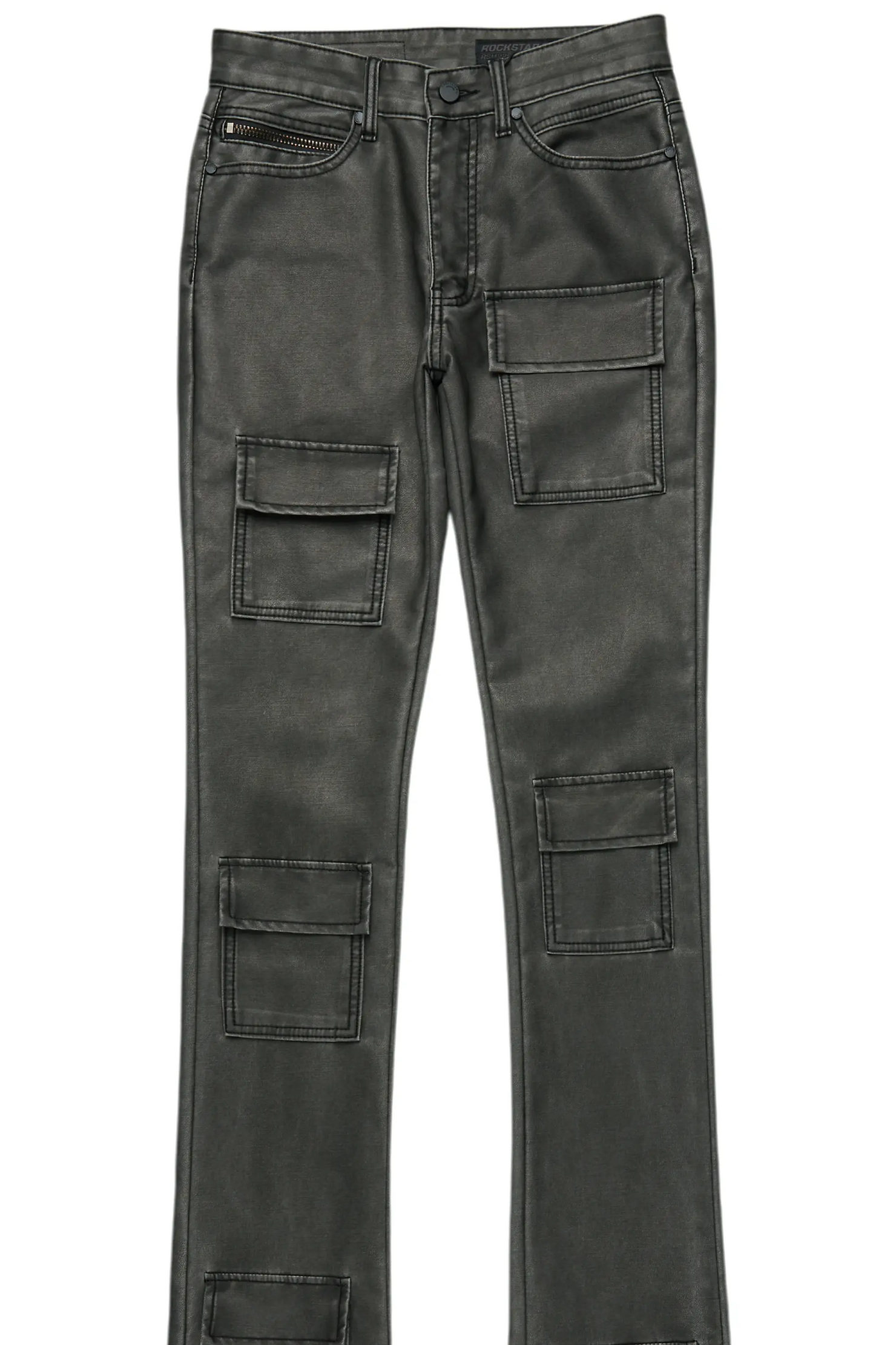 Petrus Black PU Stacked Flare Leather Jean