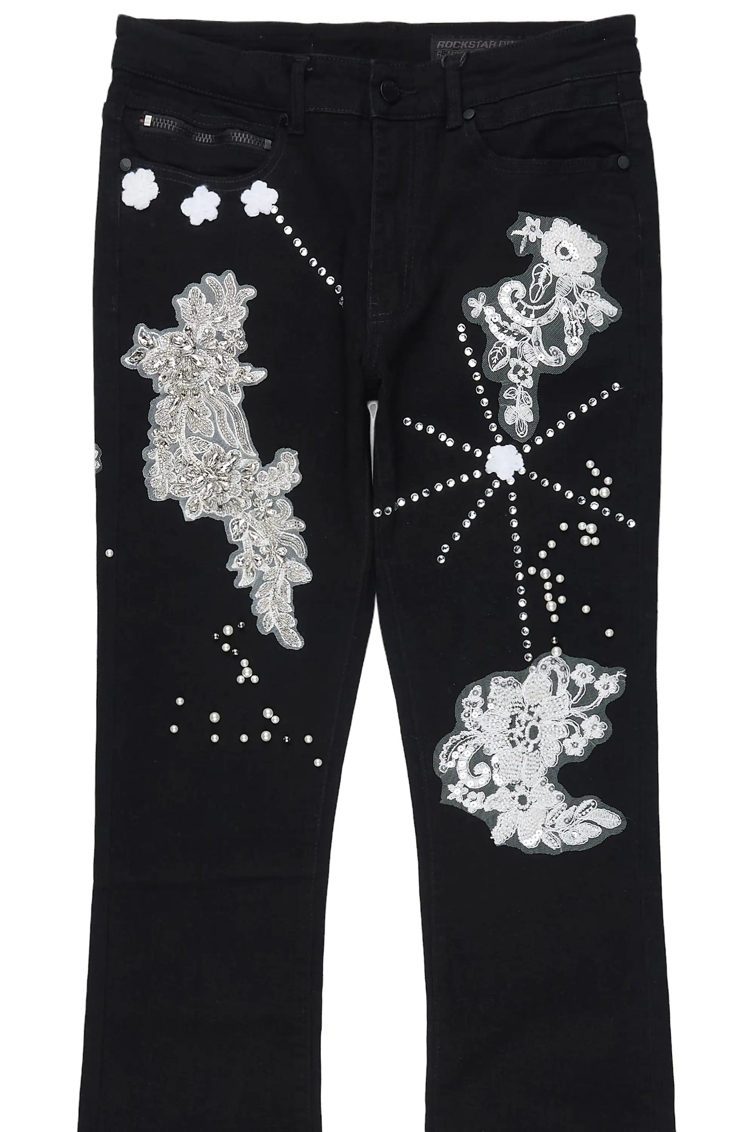 Yezen Black Rhinestone Stacked Fit Jean