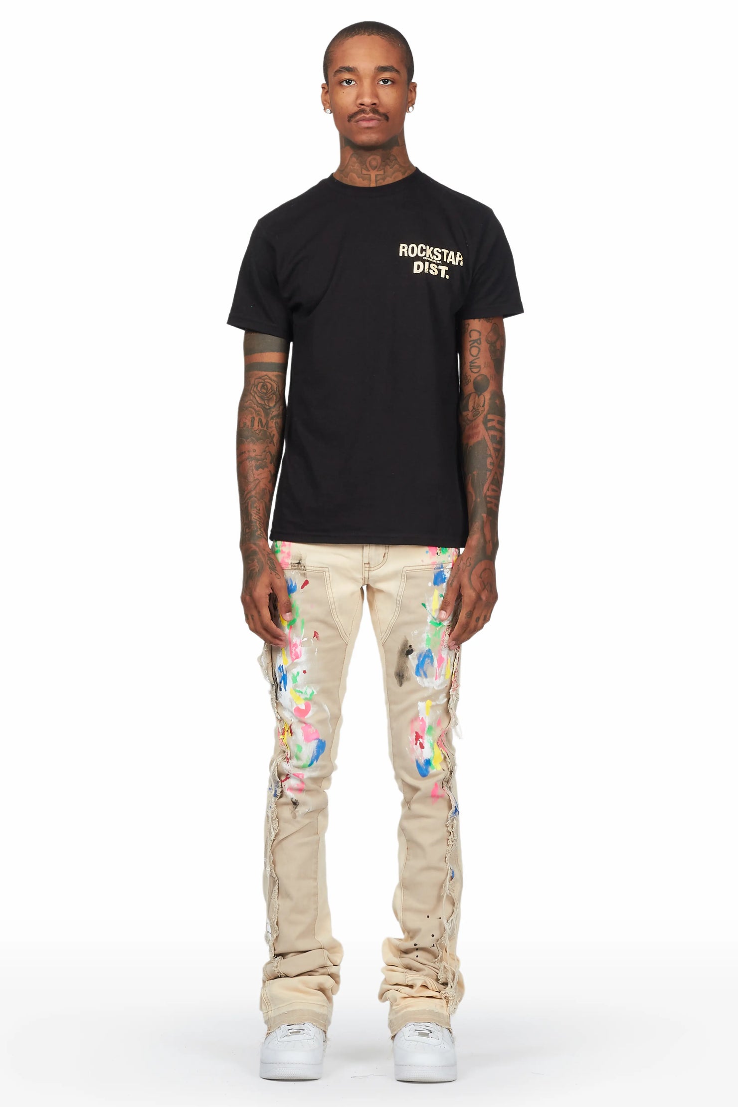 Daan Beige Painter Super Stacked Flare Jean