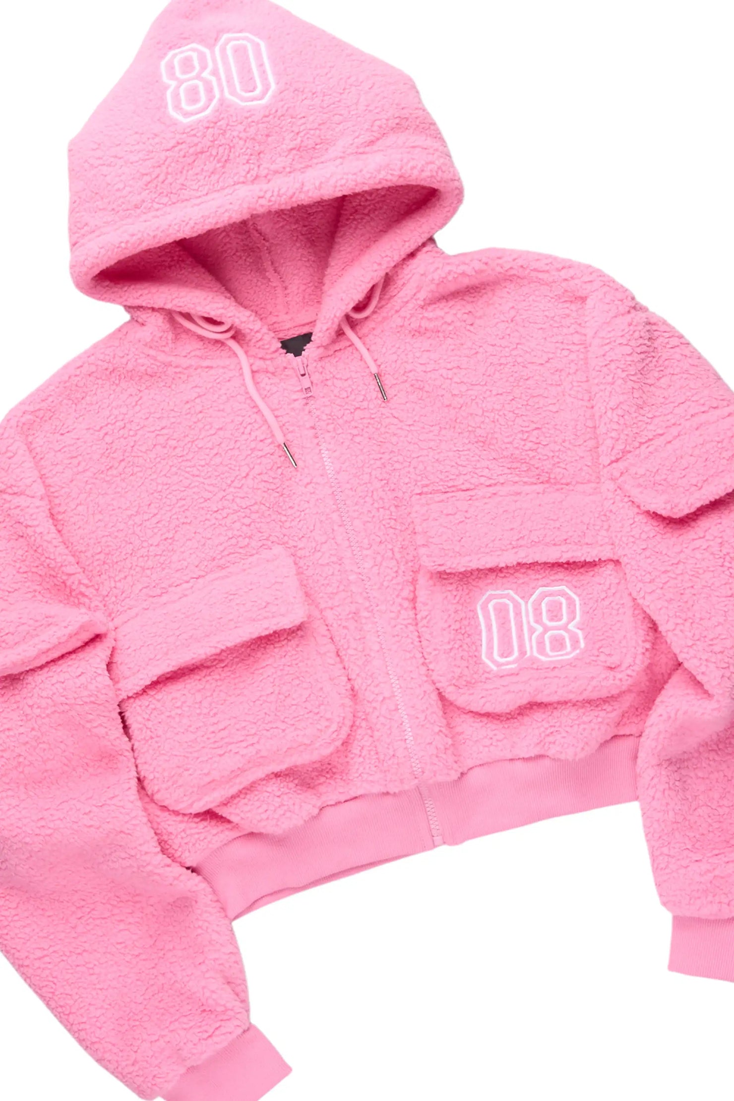 Renea Pink Sherpa Cargo Baggy Fit Track Set