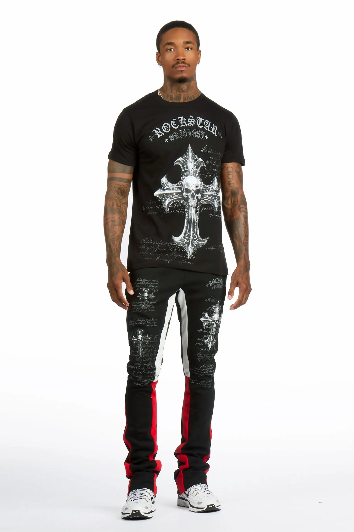 Bowman Black/Black T-shirt/Stacked Flare Track Pant Set