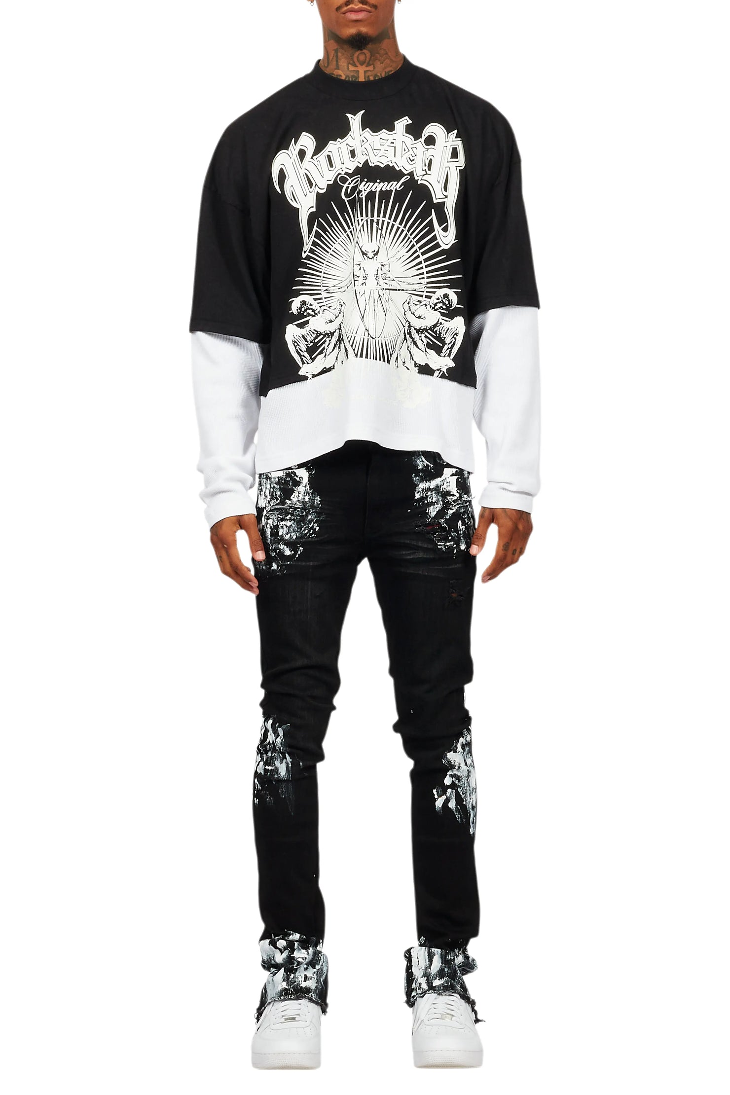 Kodak Black/White Painter Stacked Flare Jean