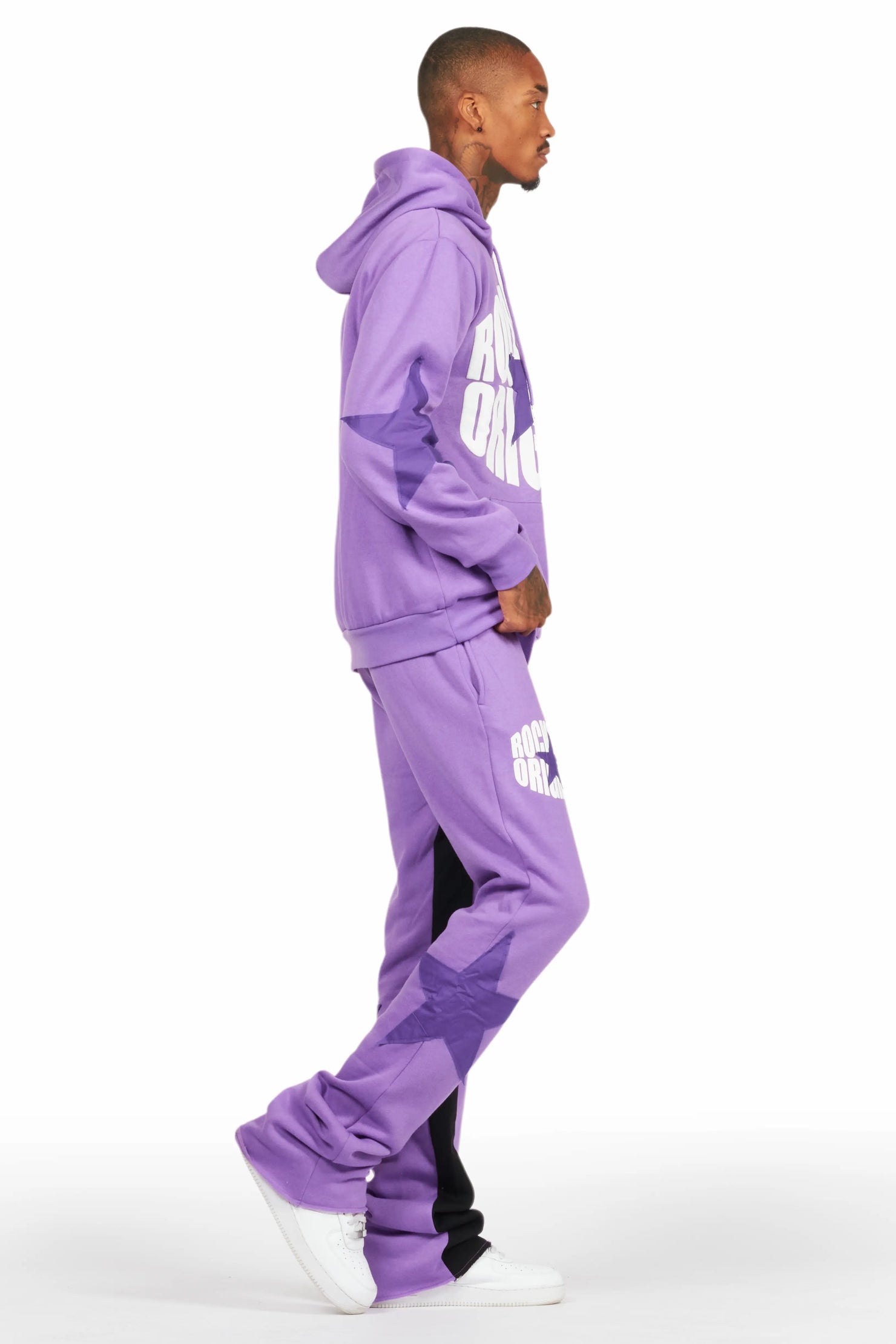 States Purple Baggy Stacked Hoodie Track Set