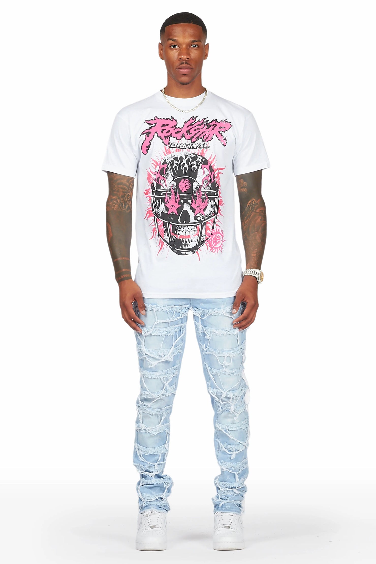 Pasha Light Blue Slim Fit Frayed Jean