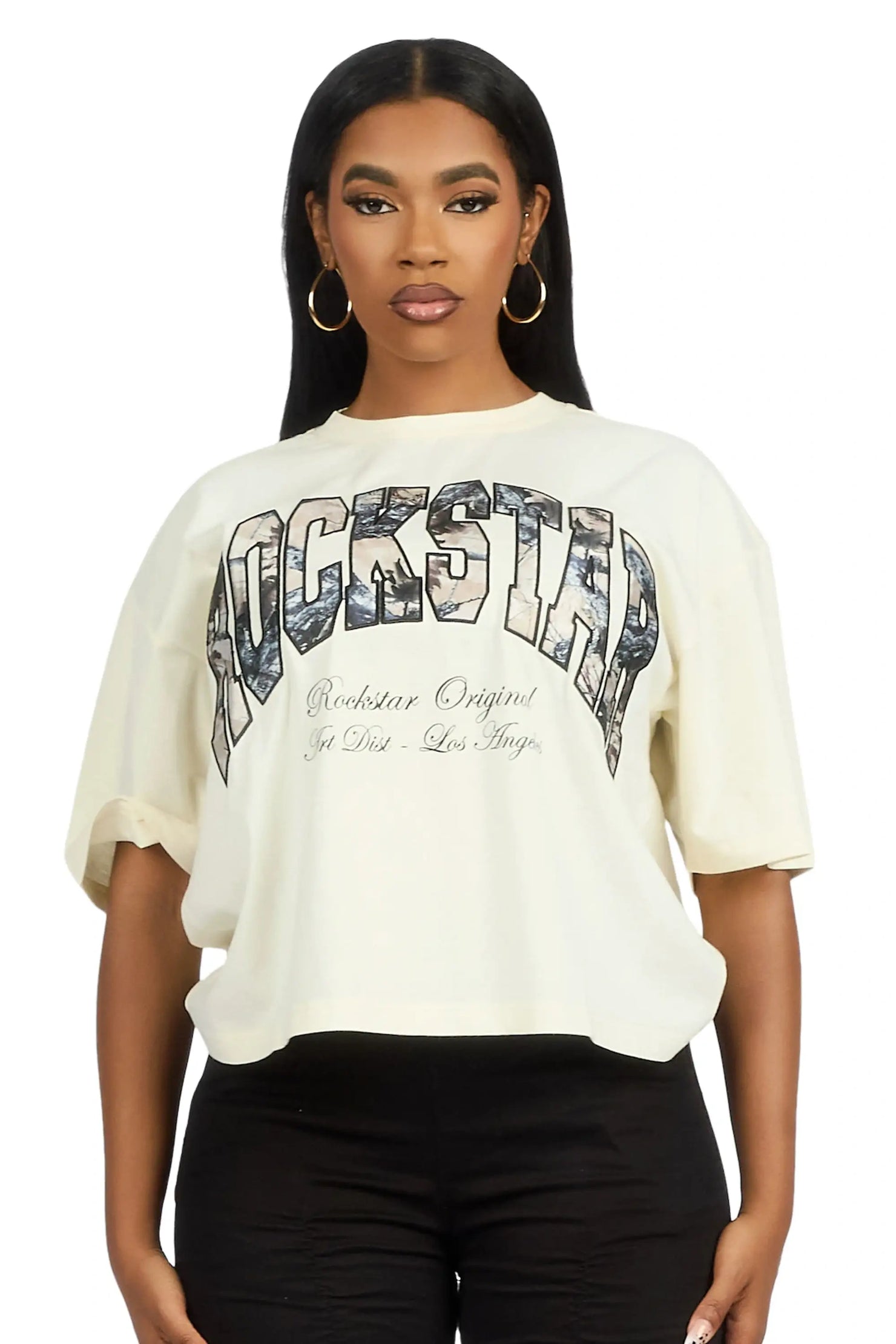 Leyna Beige Boxy Crop Tee Shirt