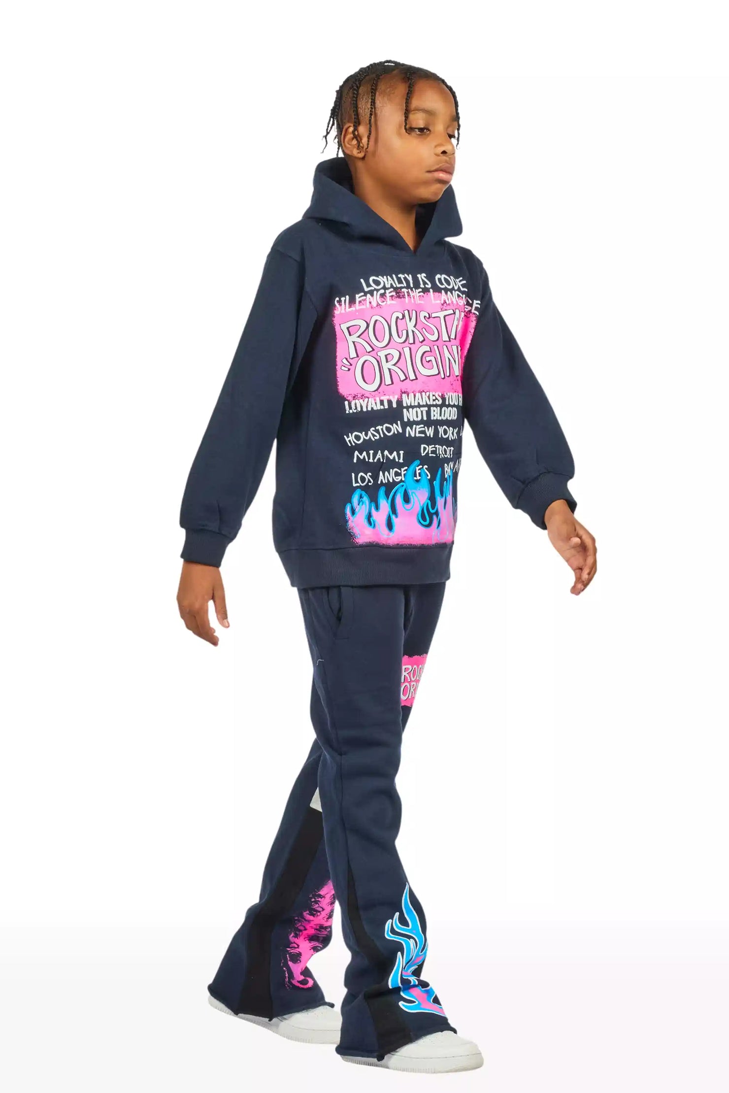 Boys Beno Navy/Pink Stacked Flare Track Set