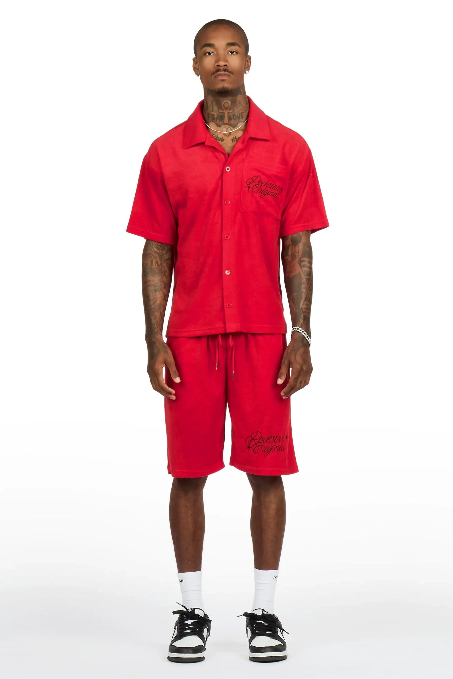 Hirsh Red Button Down Shirt/Short Set