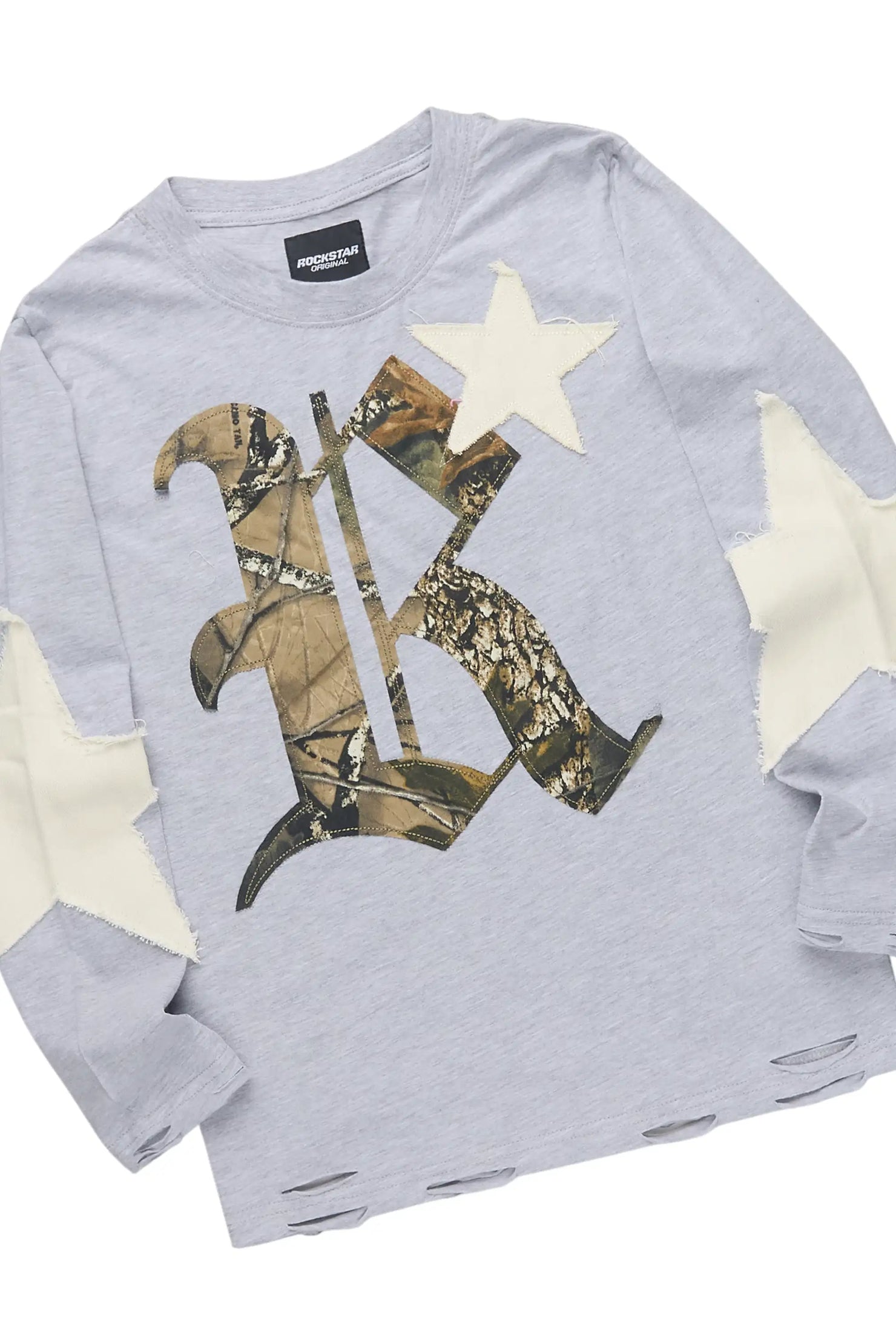 Boys Delgaro Heather Grey/Camo Long Sleeve T-Shirt Track Set