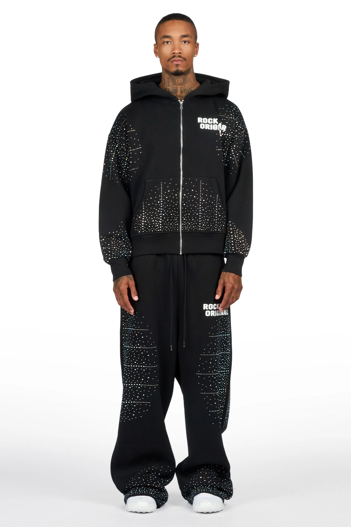 Eoghan Black Rhinestone Hoodie/Baggy Pant Track Set