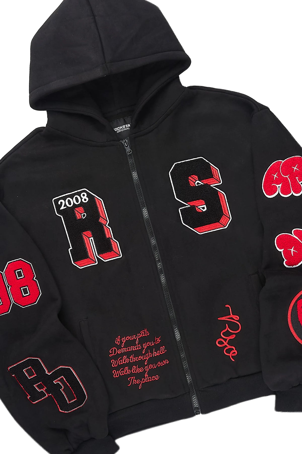 Boys Leslaw Black/Red Stacked Flare Hoodie Track Set