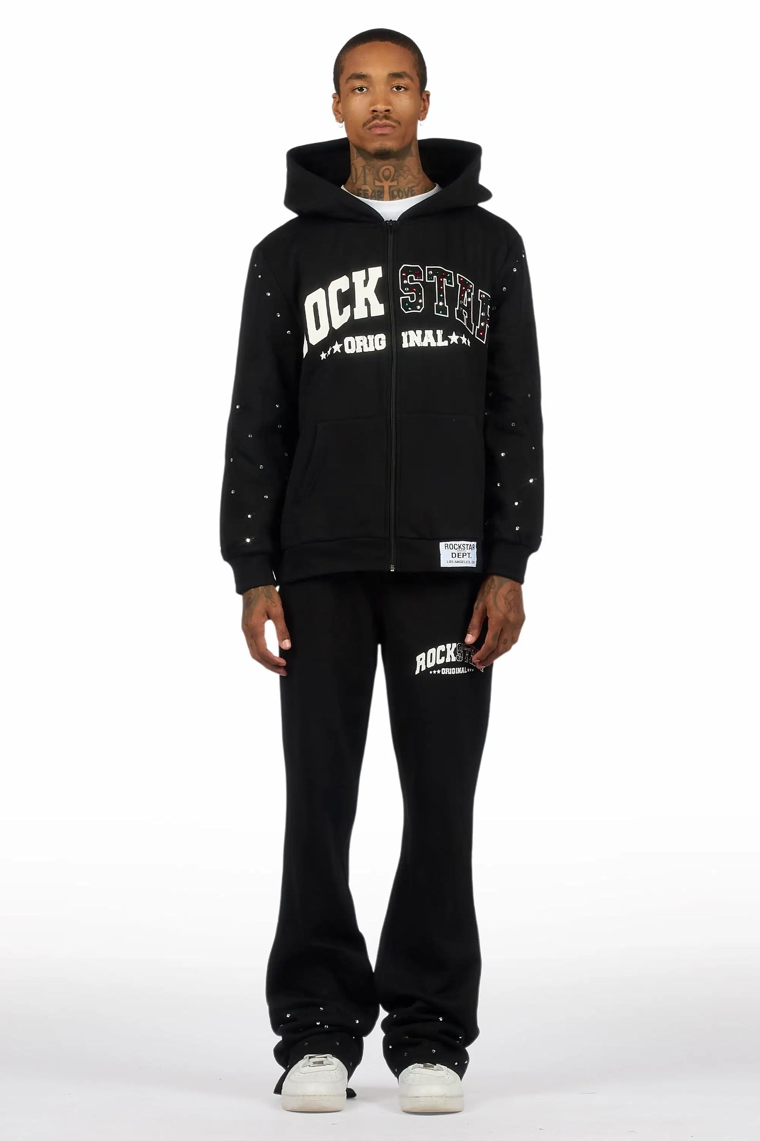 Otik Black Rhinestone Hoodie Baggy Fit Pant Track Set