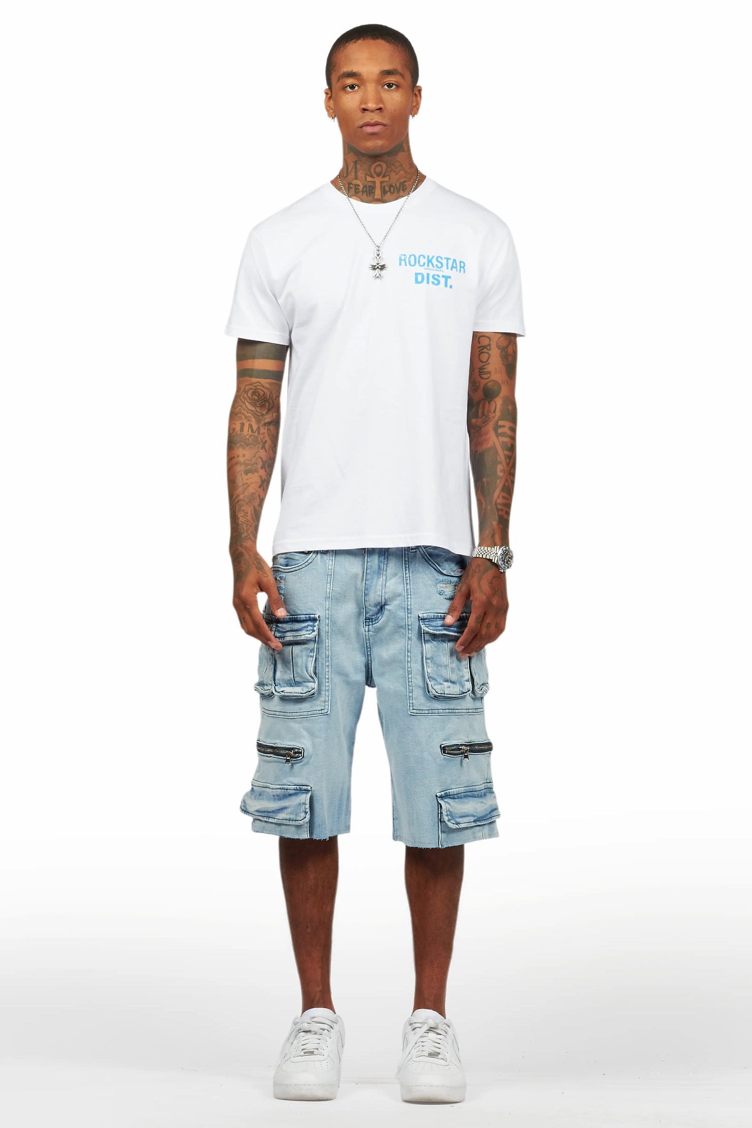 Lake White/Blue T-Shirt/Denim Short Set
