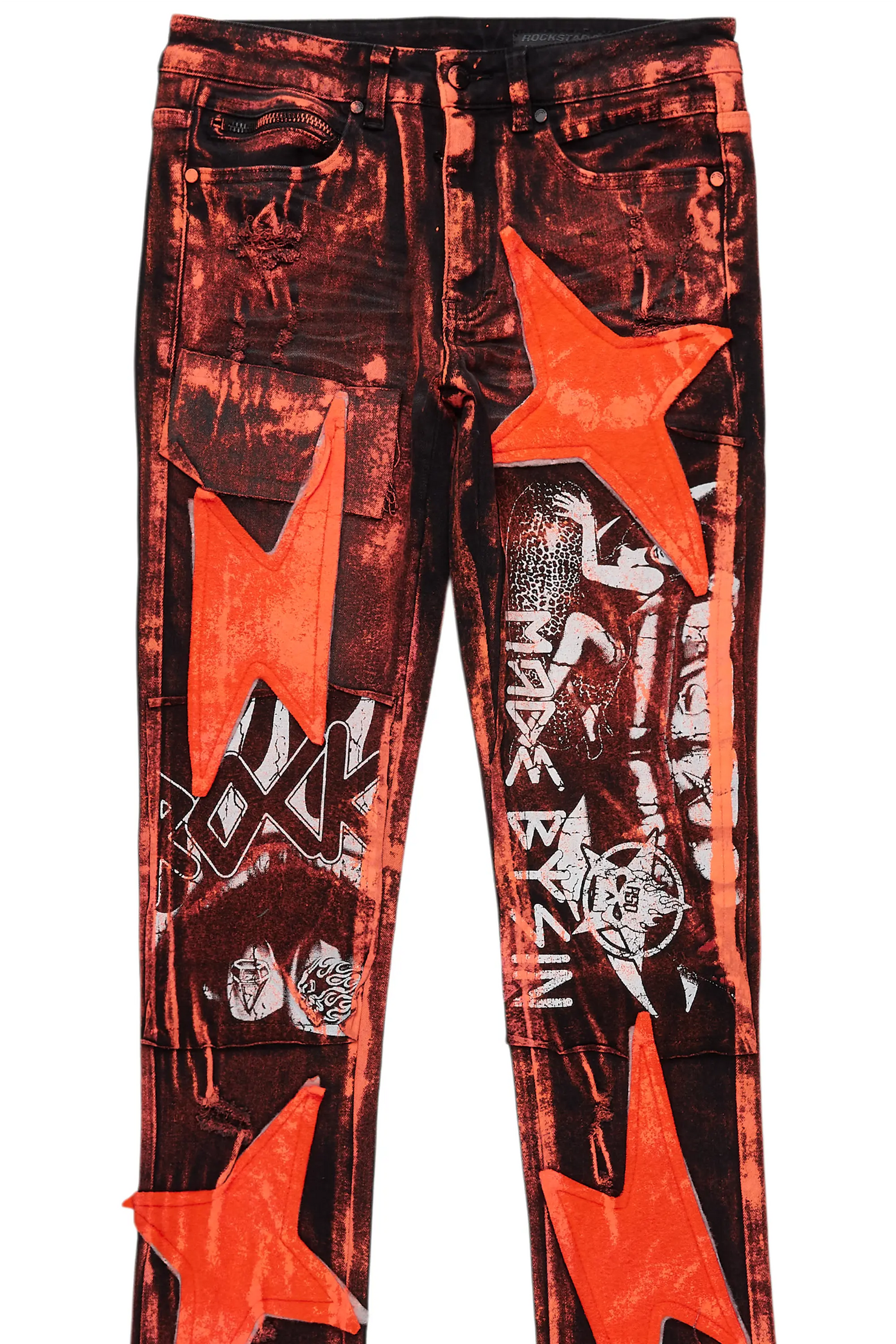 Valko Black/Orange Roller Paint Stacked Flare Jean