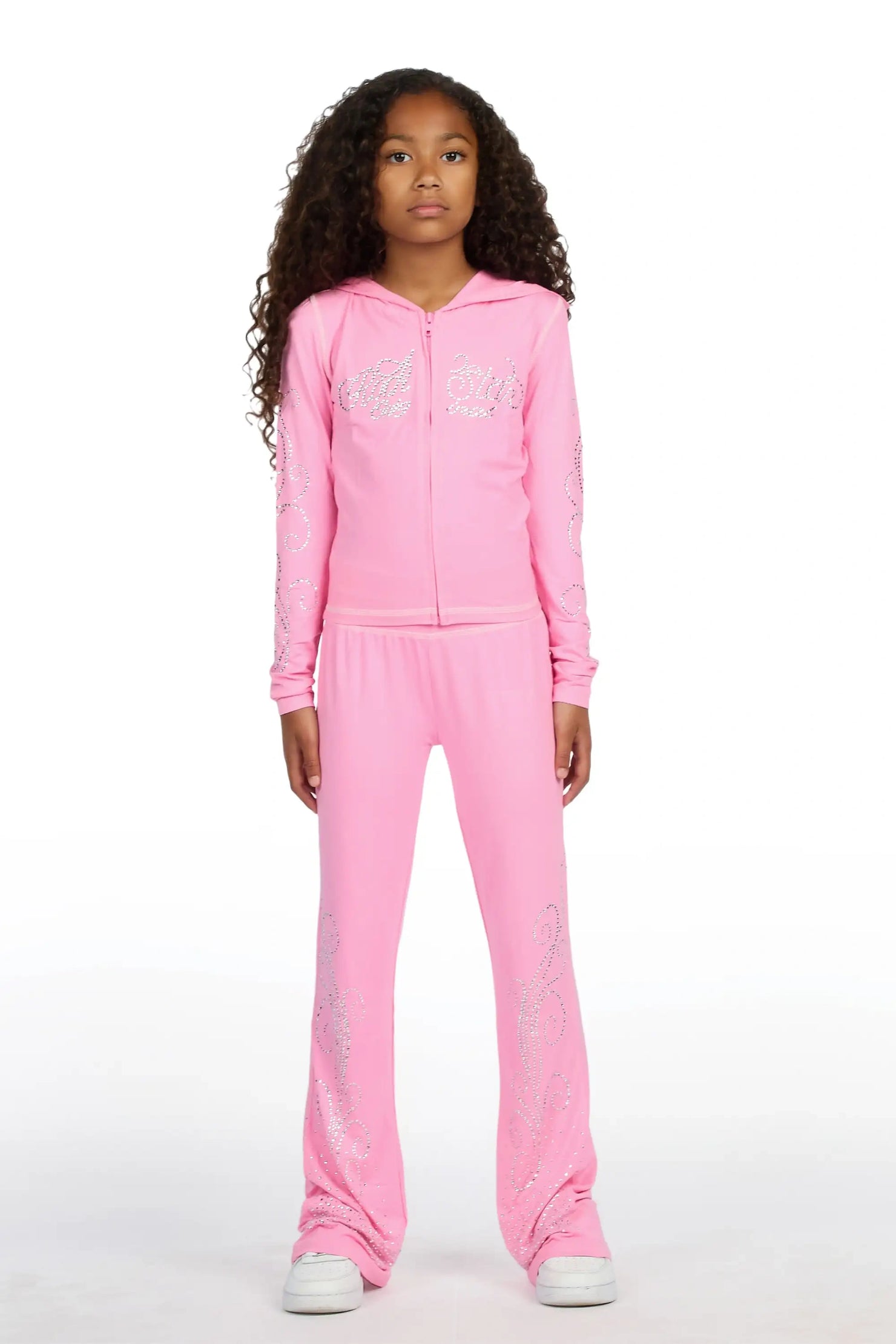 Girls Joella Pink Rhinestone Lounge Track Set