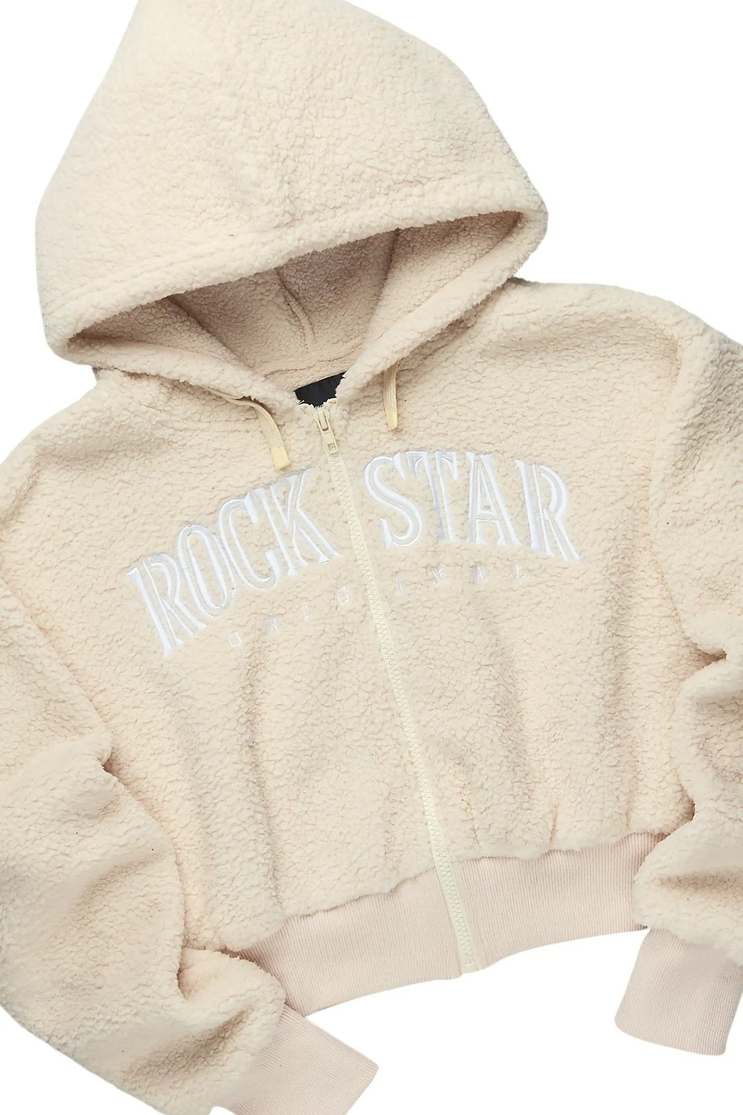 Krystiana Beige Sherpa Zip Up Stacked Track Set