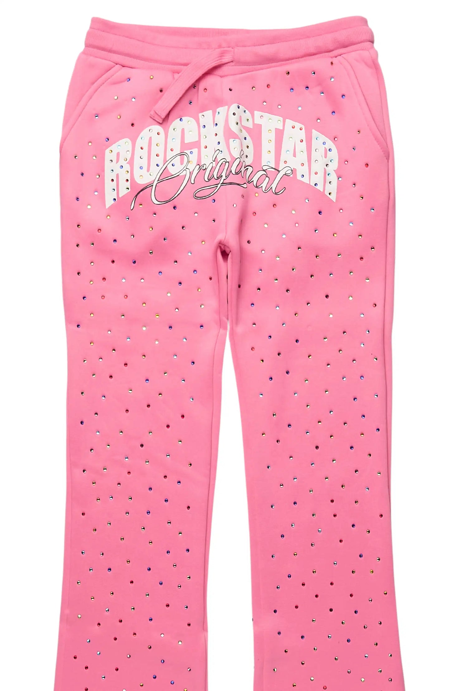 Girls Franchesca Pink Rhinestone Stacked Track Pant