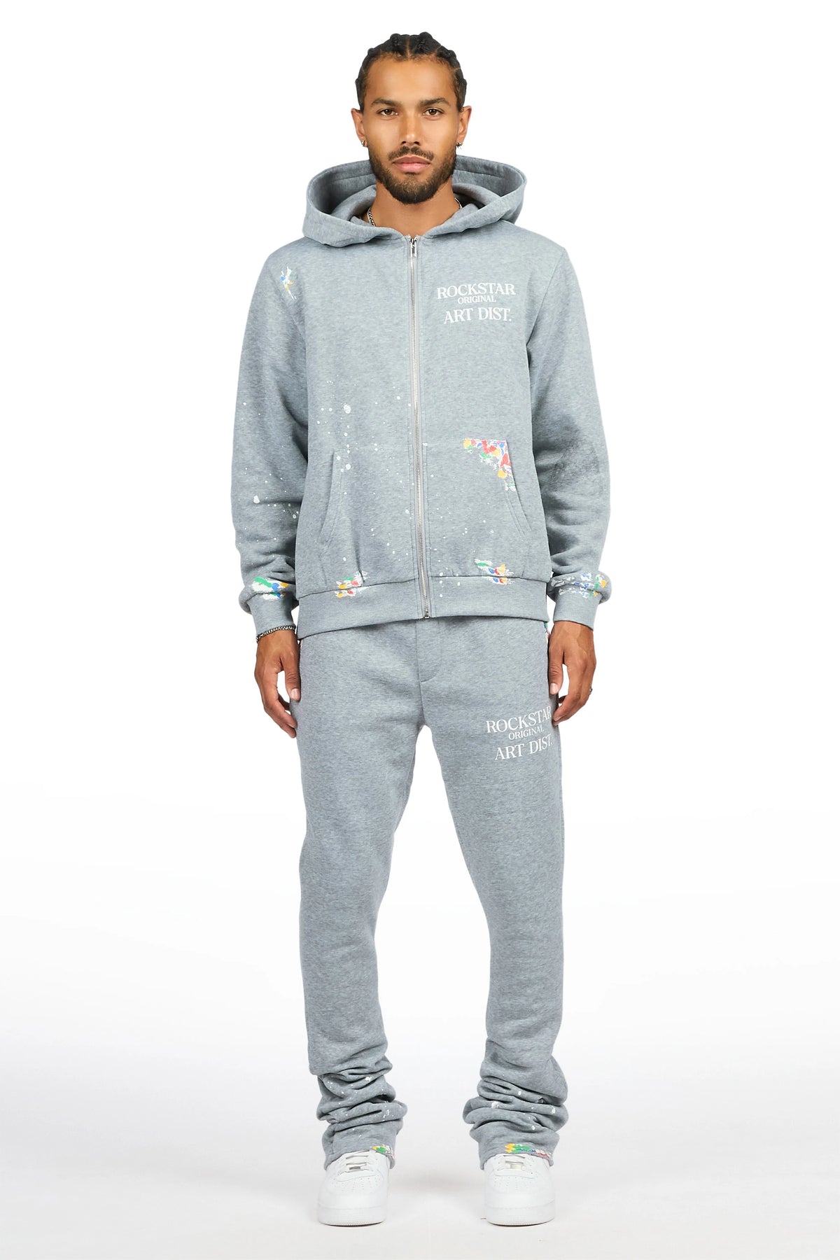 Art Dist Heather Grey Zip Up Hoodie/Stacked Track Set
