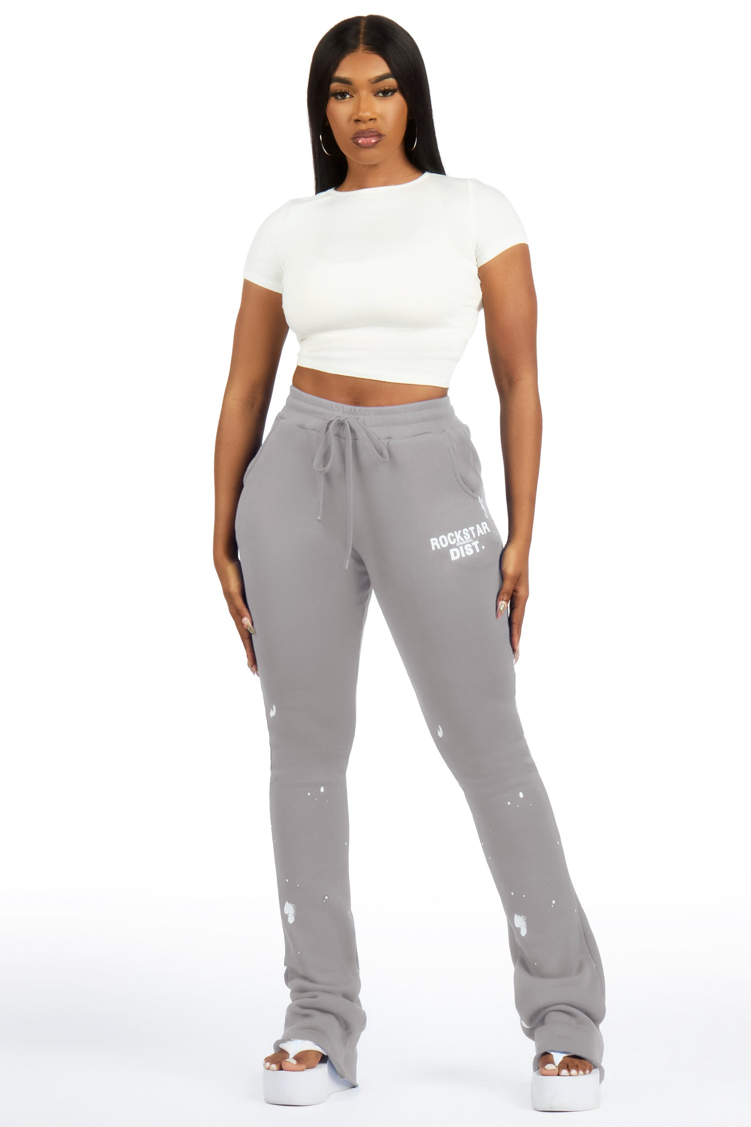 Nylia Grey Super Stacked Track Pant