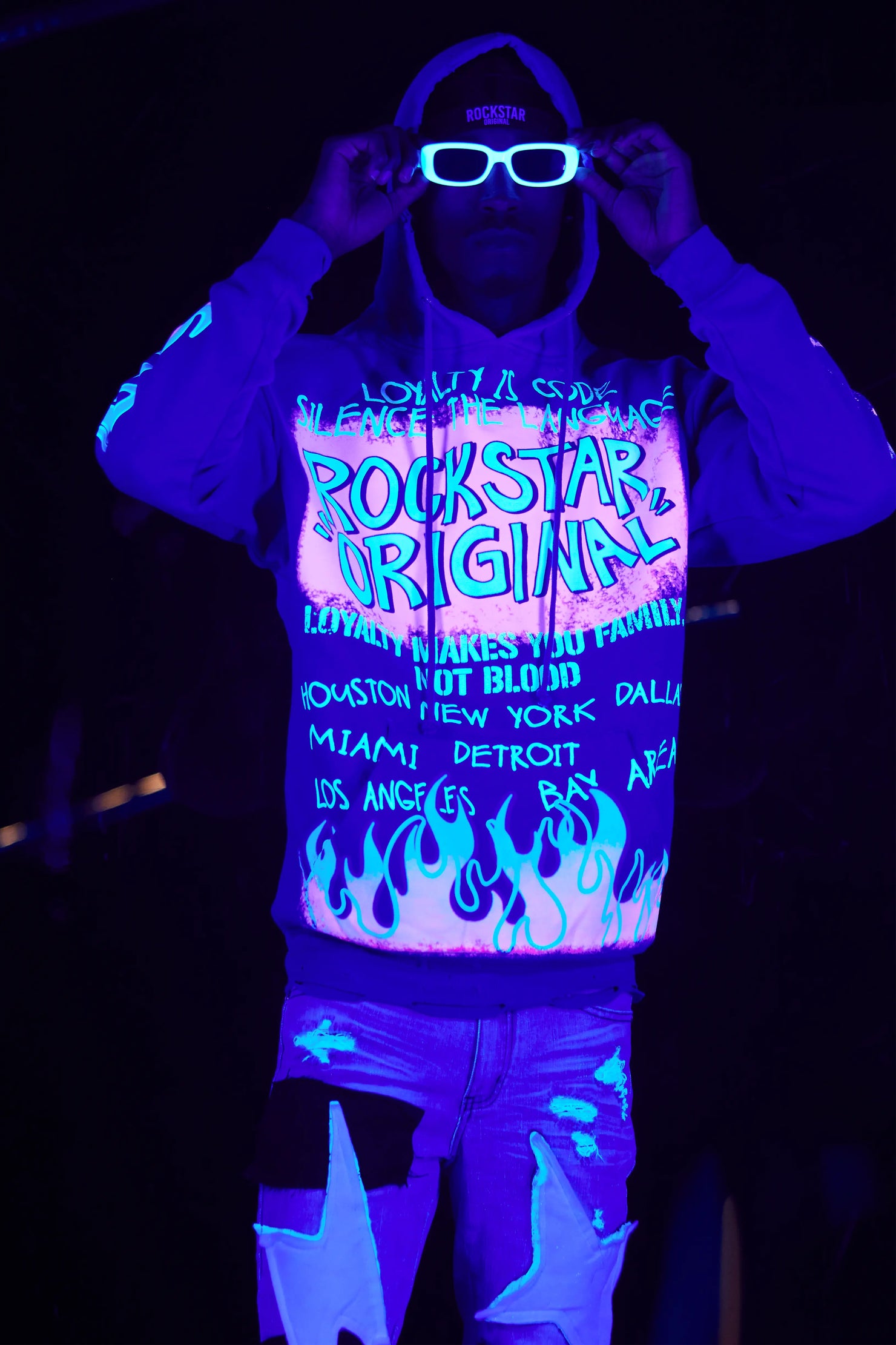 Beno Royal Blue Distressed Graphic Hoodie