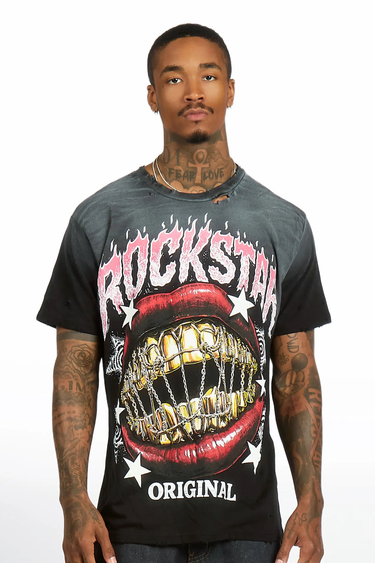 Glasina Black Oversized Graphic T-Shirt