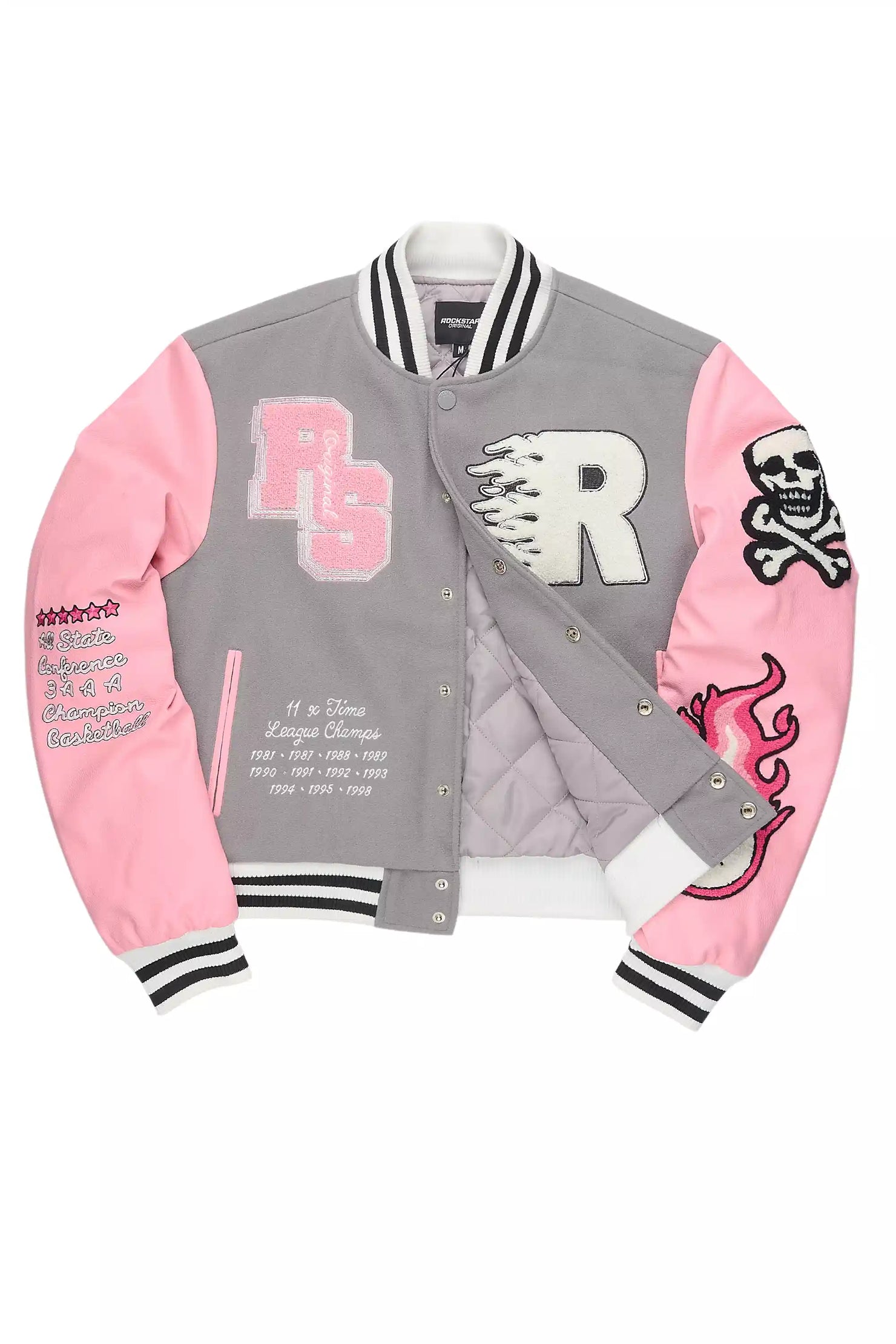 Aniya Grey Oversized Varsity Jacket