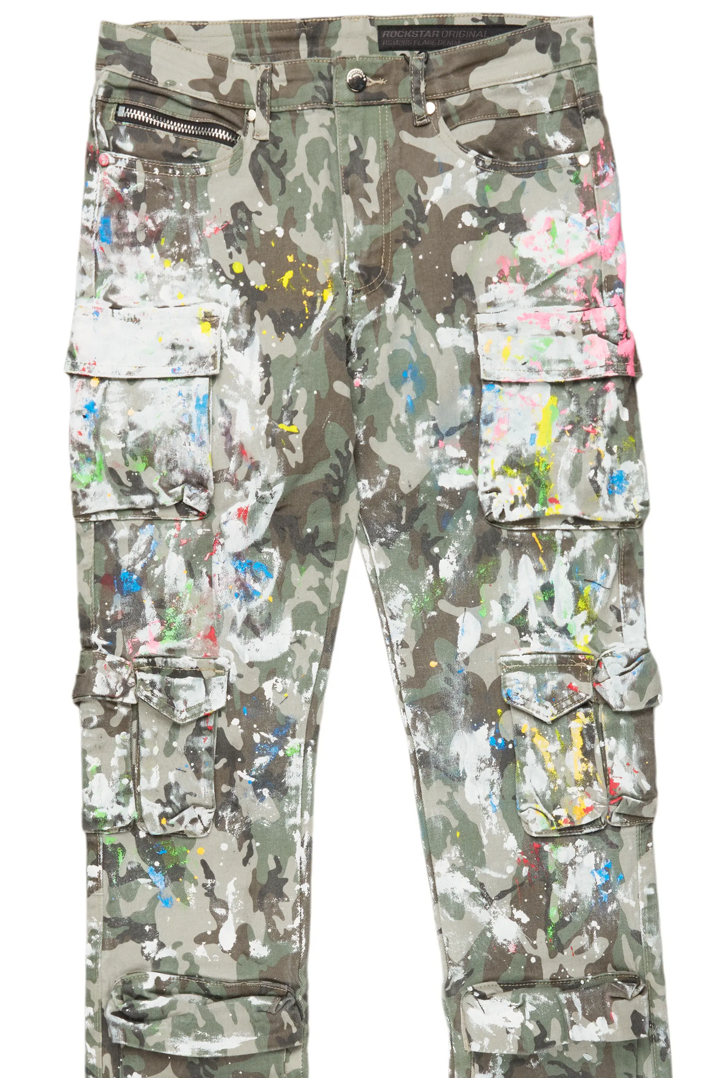 Callias Green Camo Painter Stacked Flare Jean