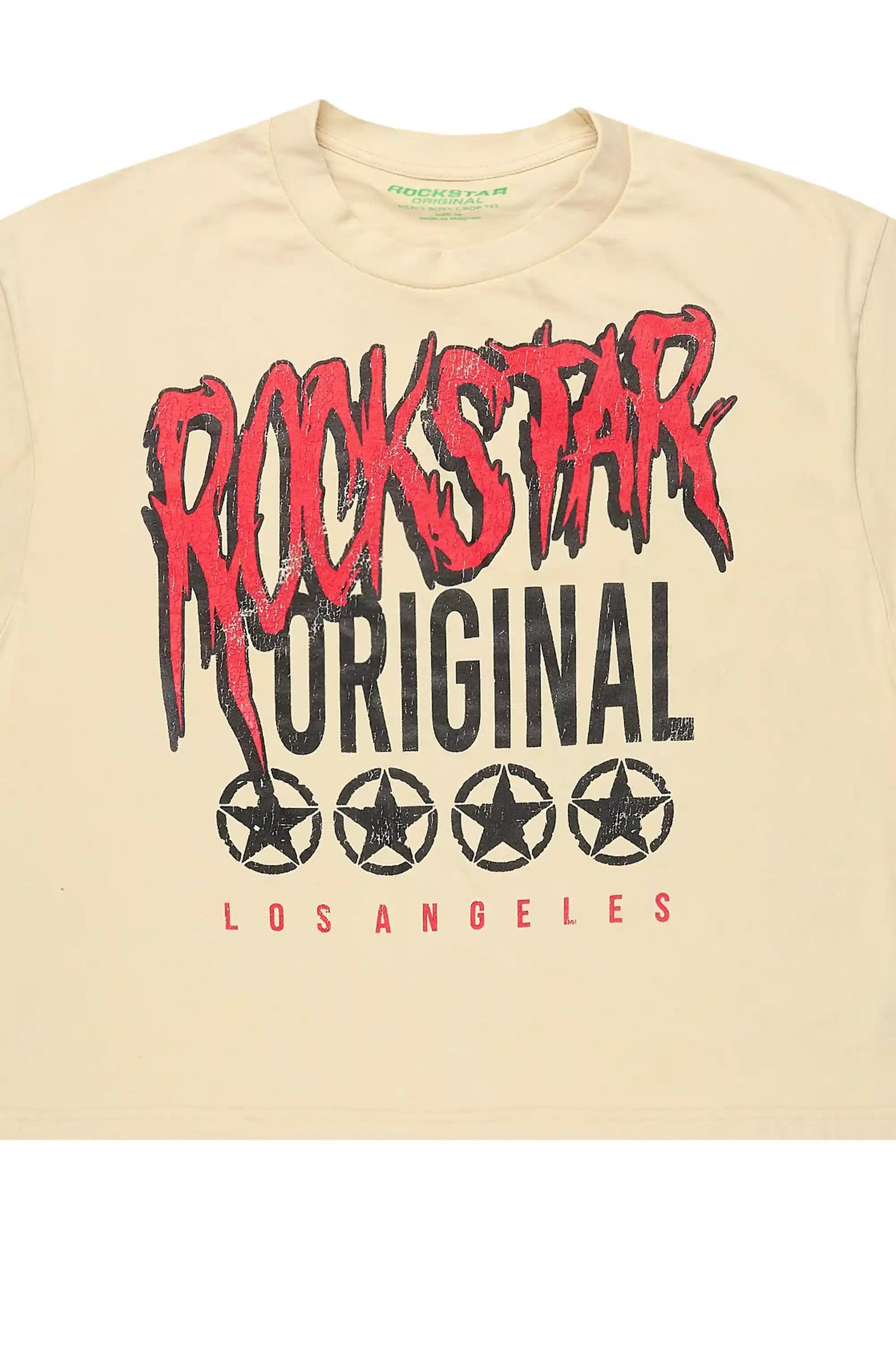 Wizzurd Beige/Red Boxy Crop T-Shirt