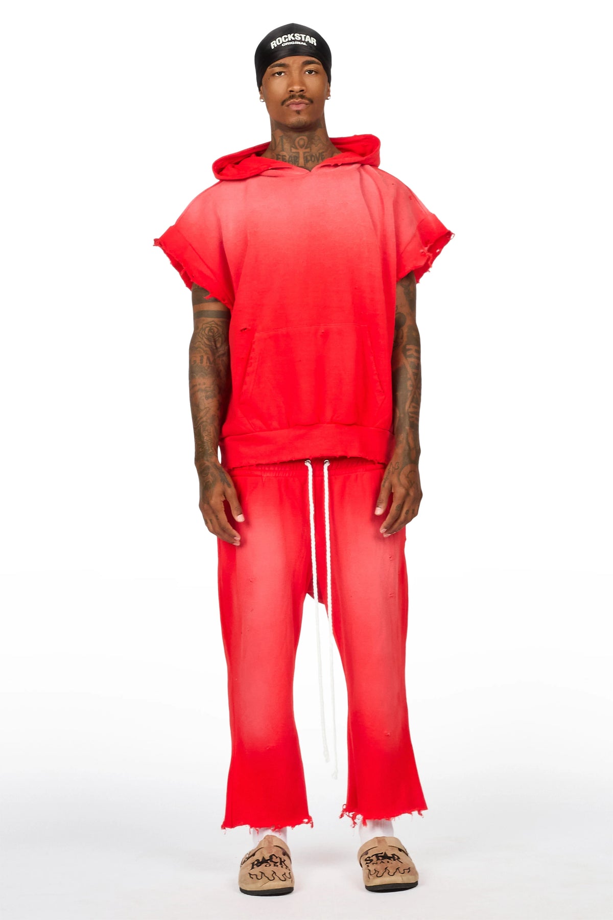 Warden Red Cut Sleeve Hoodie/Extra Long Jort Set