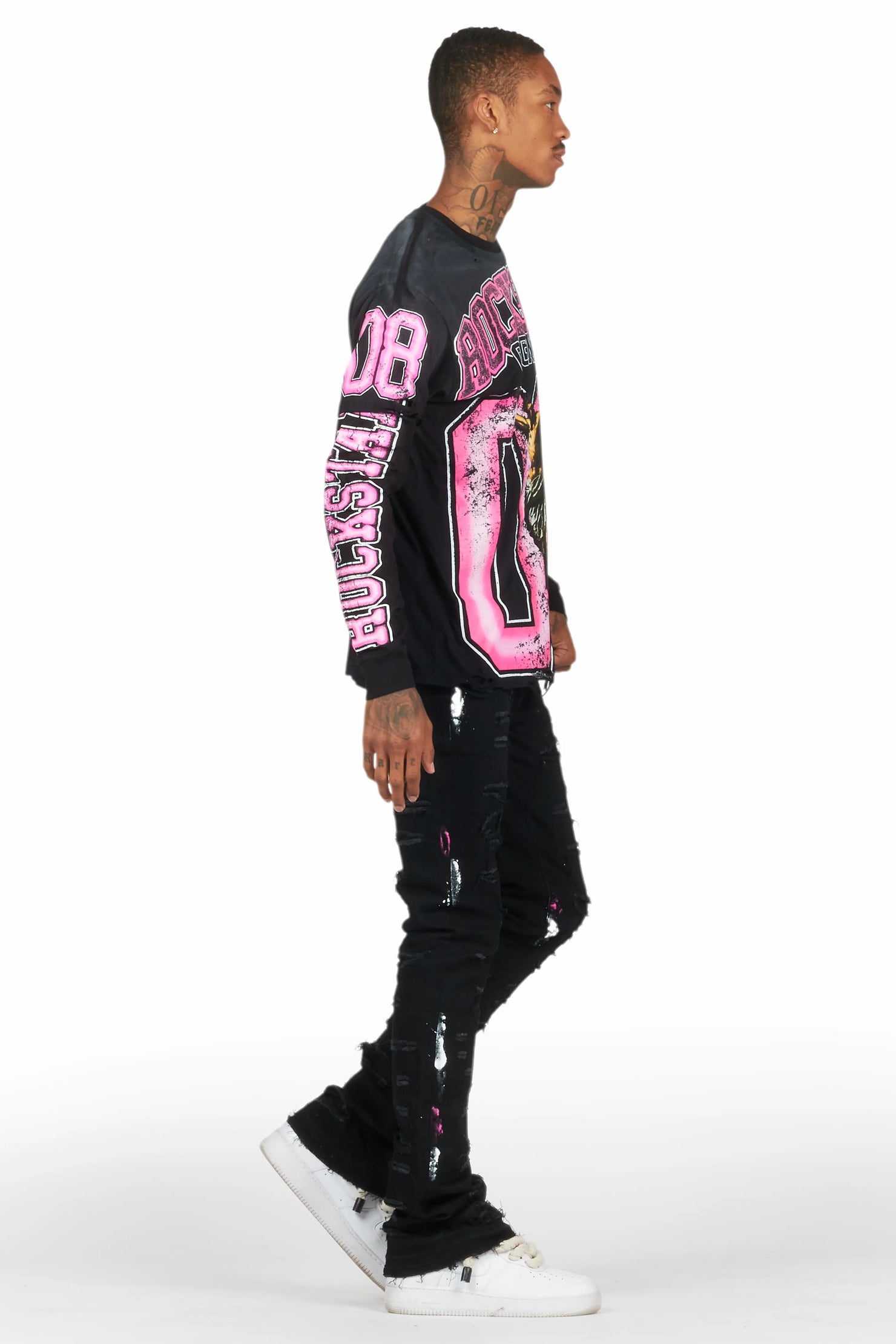 Fields Black Double Layer T-Shirt/Stacked Flare Jean Bundle