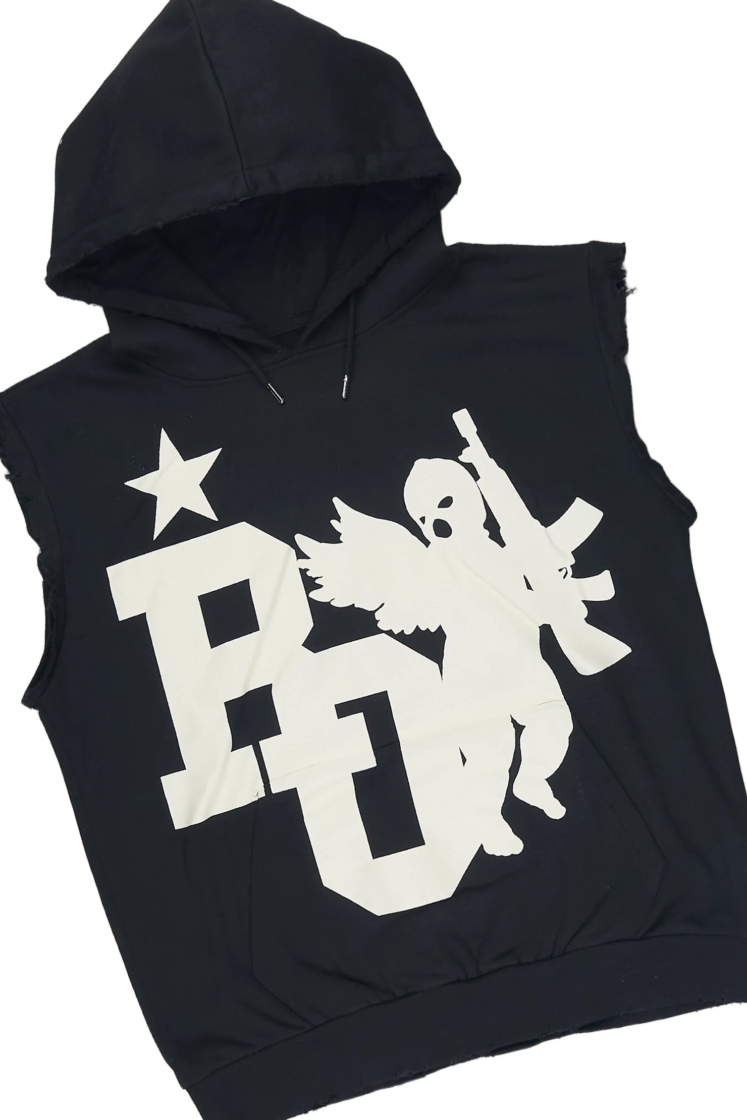 Pluton Black/Red Cut Sleeve Hoodie/Stacked Flare Track Set