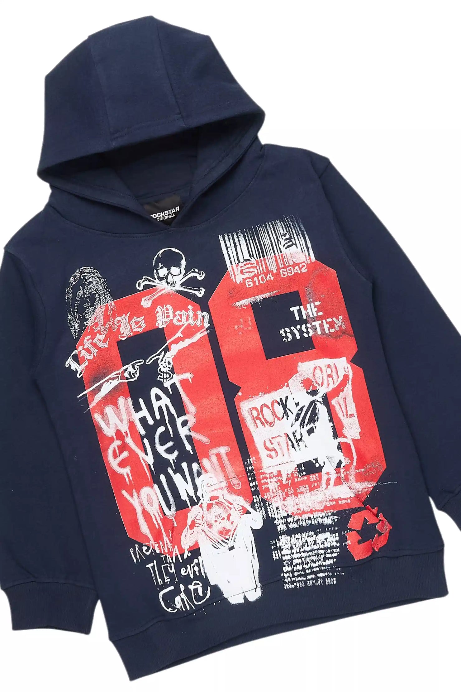 Boys Beau Navy/Red Hoodie Stacked Flare Track Set