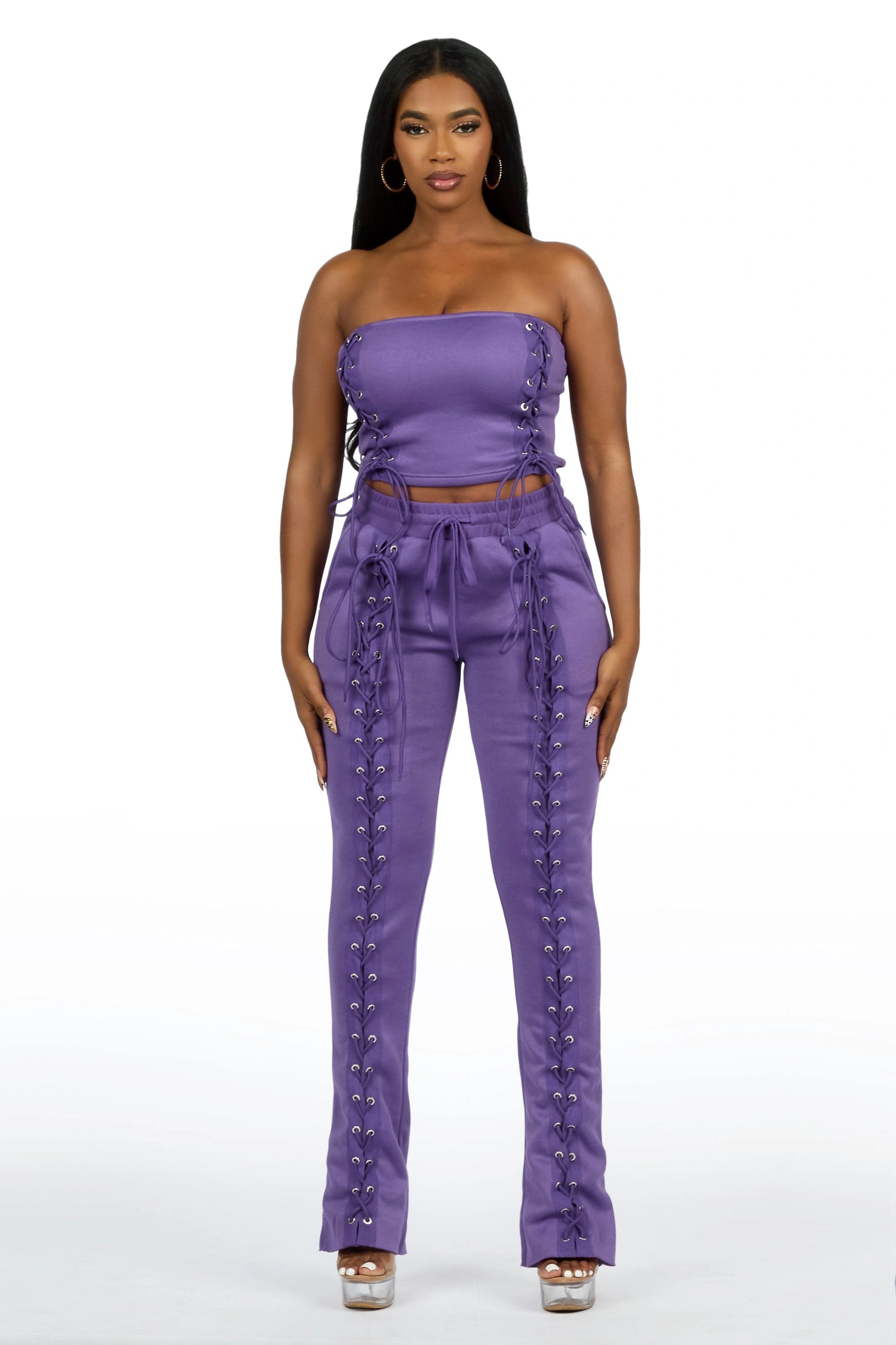 KaeMyna Purple Lace Up Tube Stacked Track Set