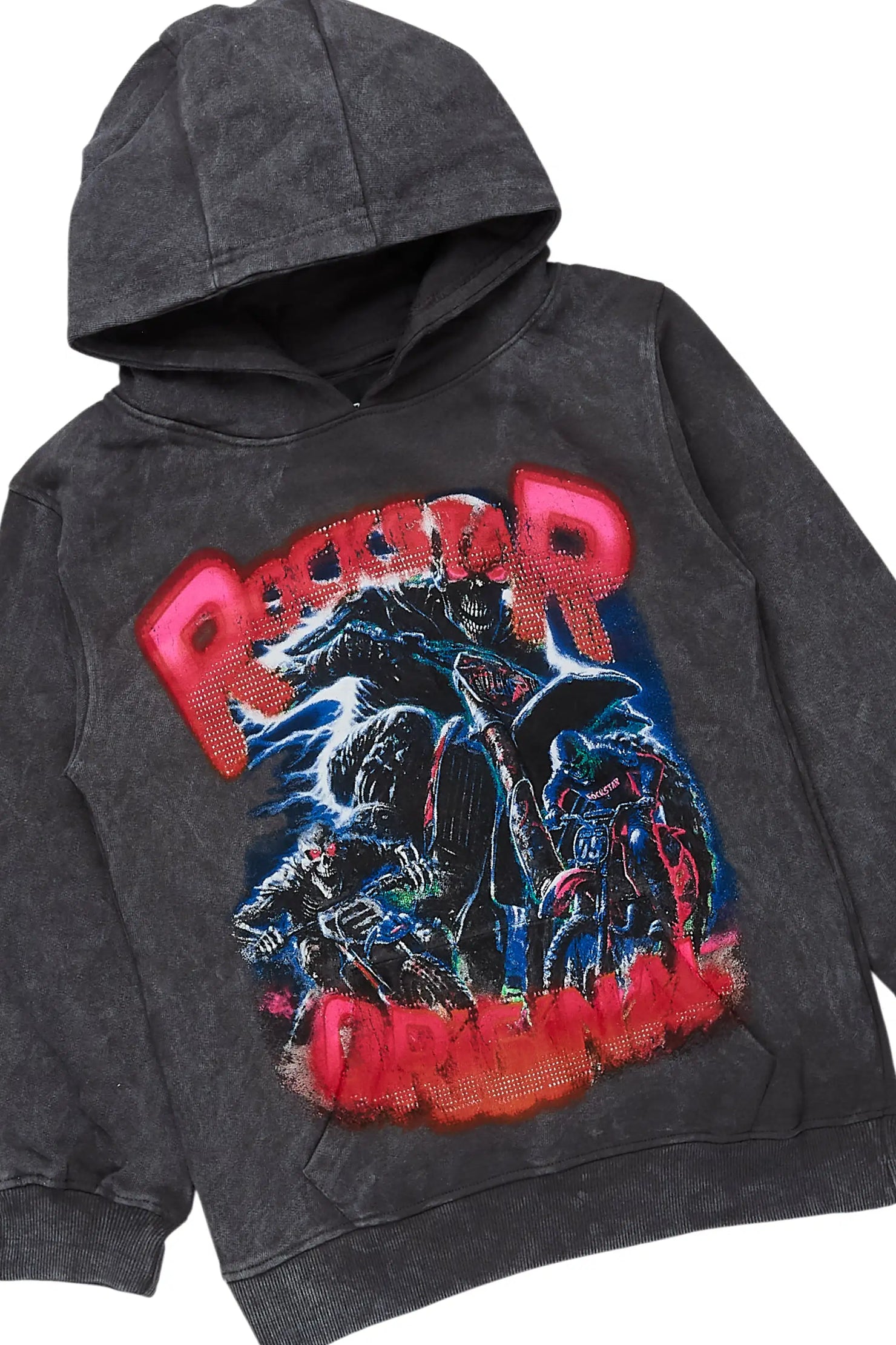 Boys Trenzo Vintage Grey Hoodie/Stacked Flare Track Set