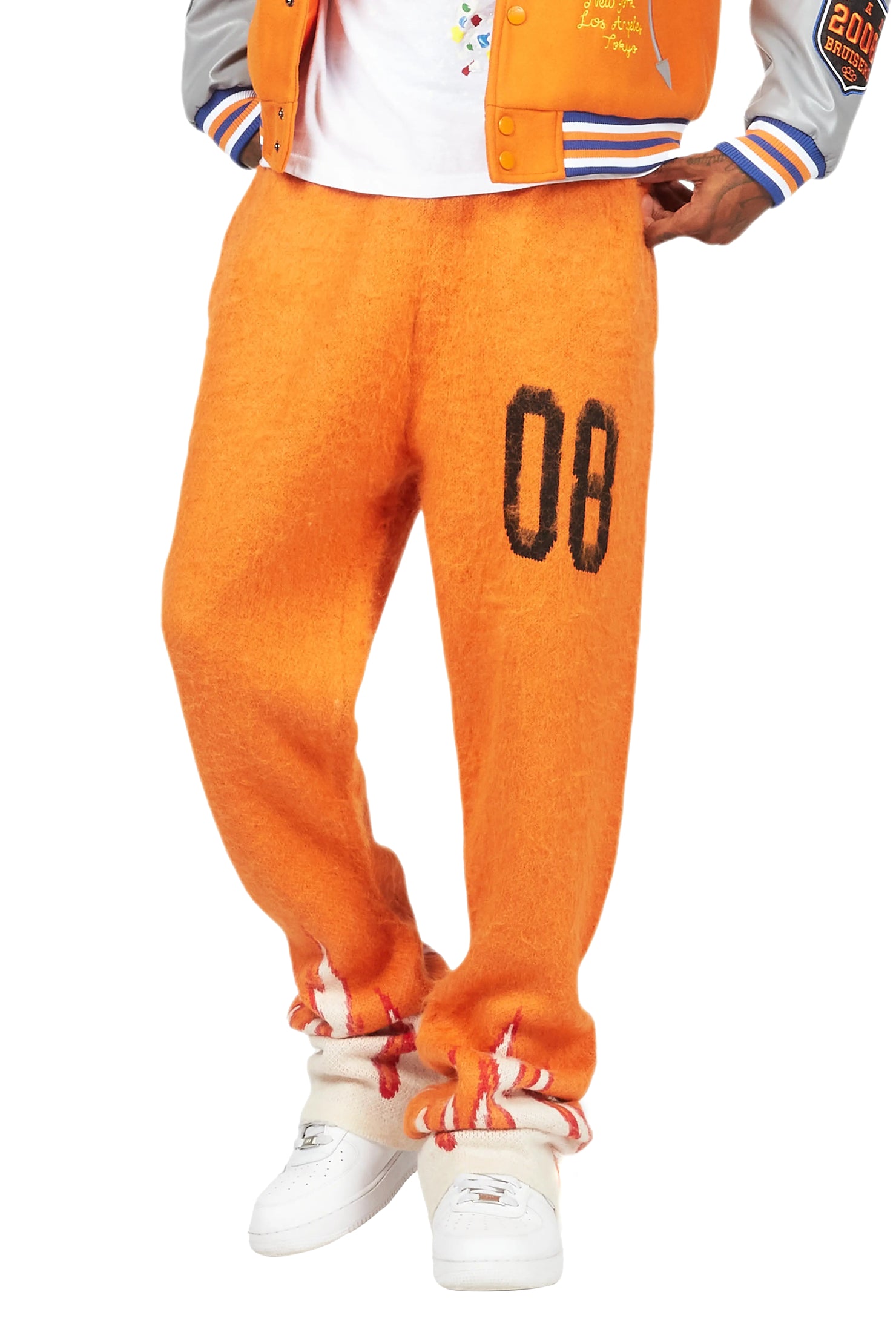 Holger Orange/Cream Graphic Stacked Flare Mohair Track Pant