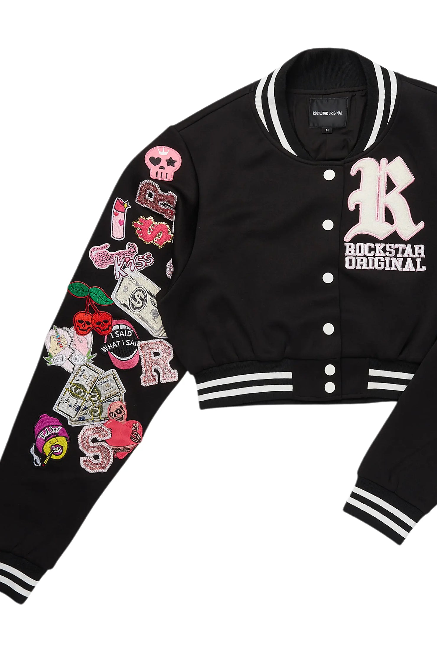 Jakaira Black Crop Varsity Jacket