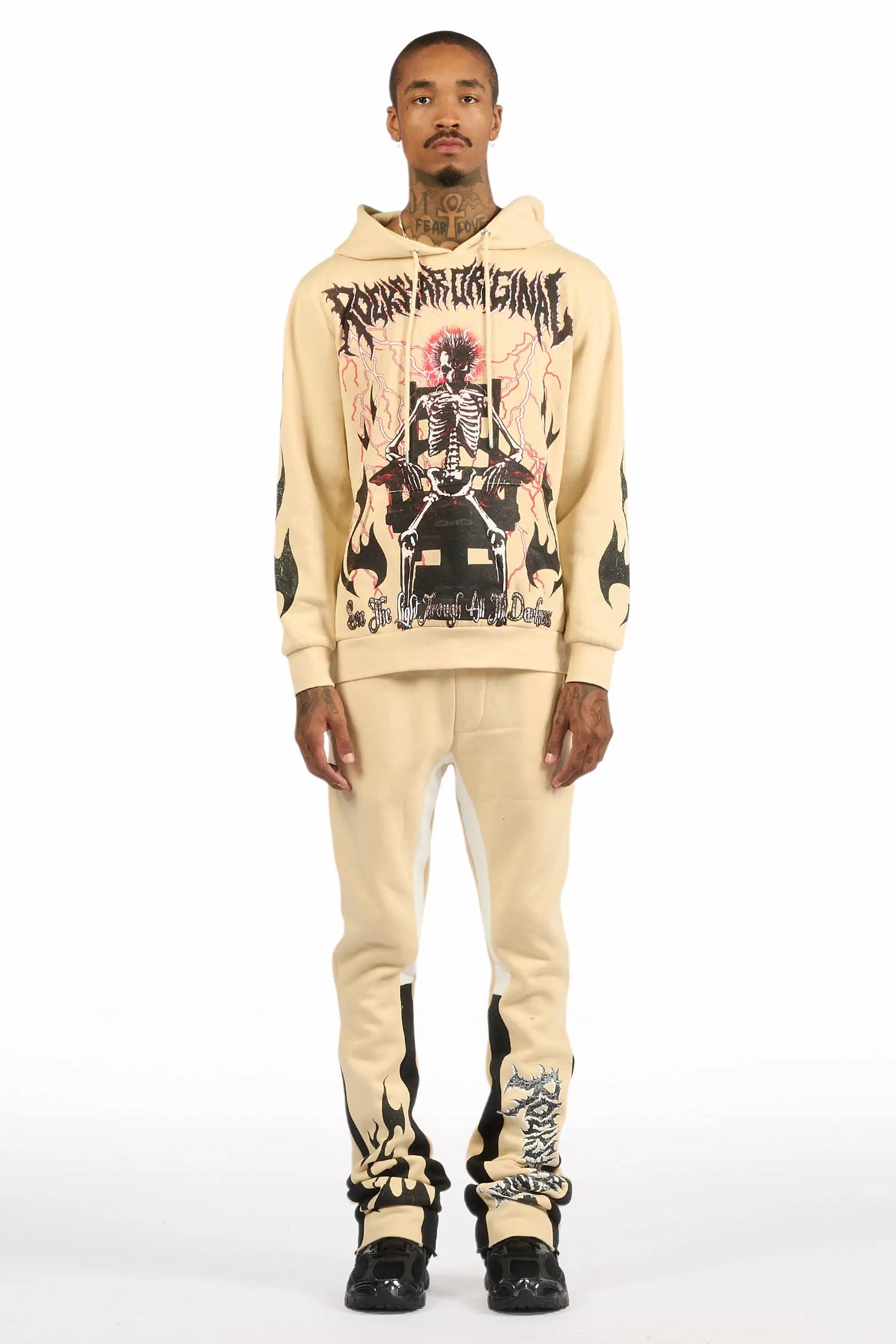 Deathrow Beige/Black Hoodie/Stacked Track Pant Set